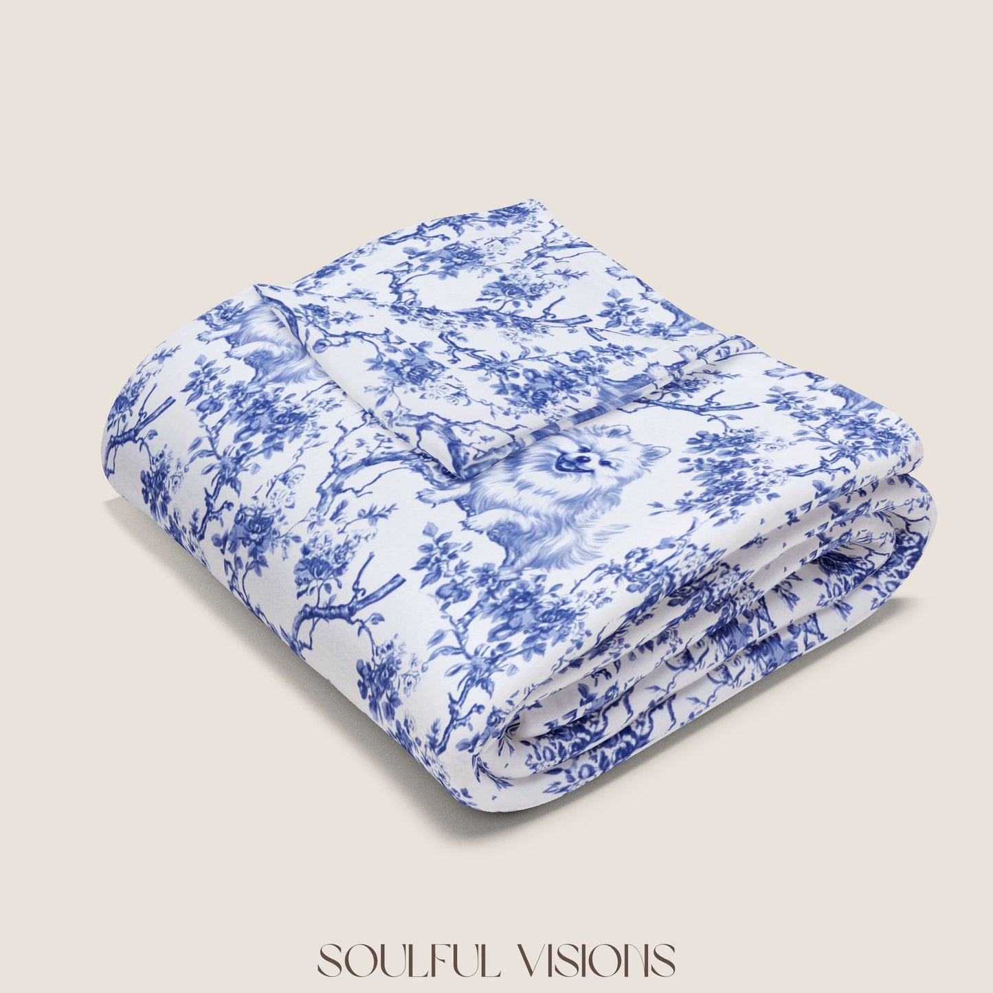 Pomeranian French Toile De Jouy Blanket