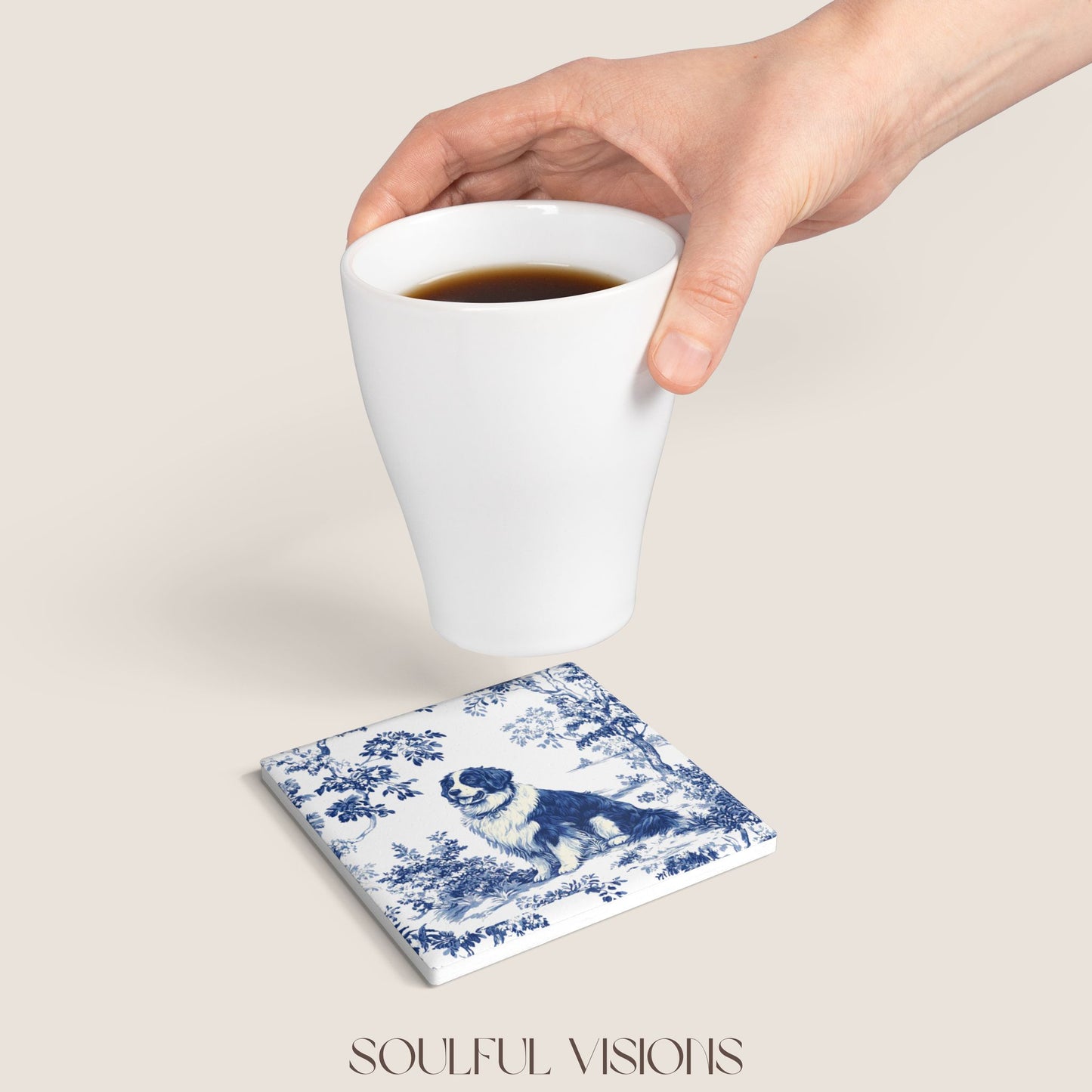 Bernese Mountain Ceramic Coaster French Toile