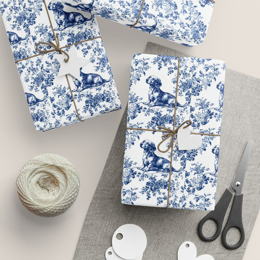 Dachshund French Toile De Jouy Wrapping Paper