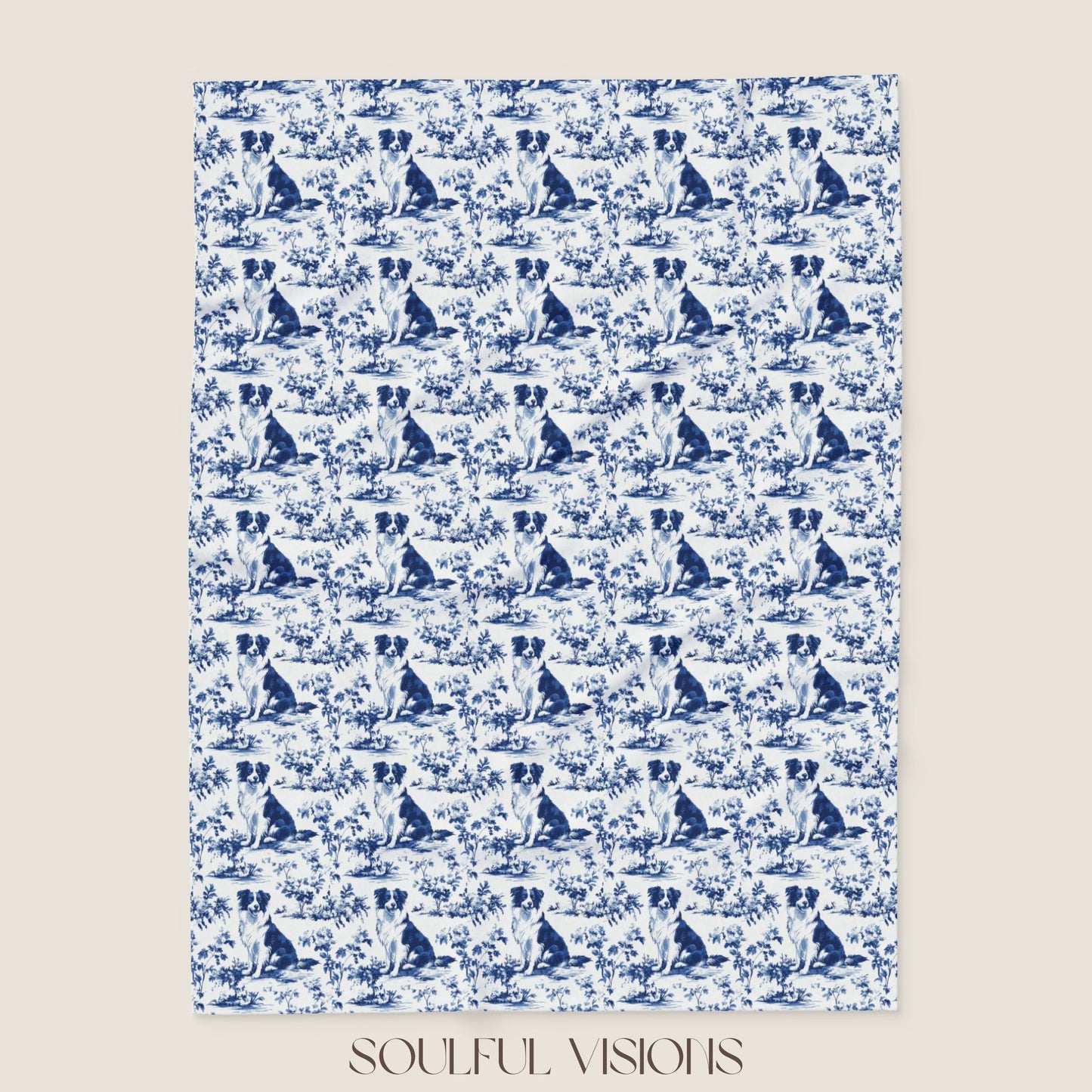 Border Collie French Toile De Jouy Blanket