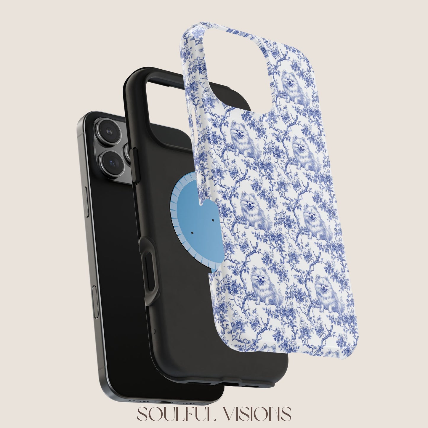 Pomeranian Toile De Jouy Magnetic Phone Case