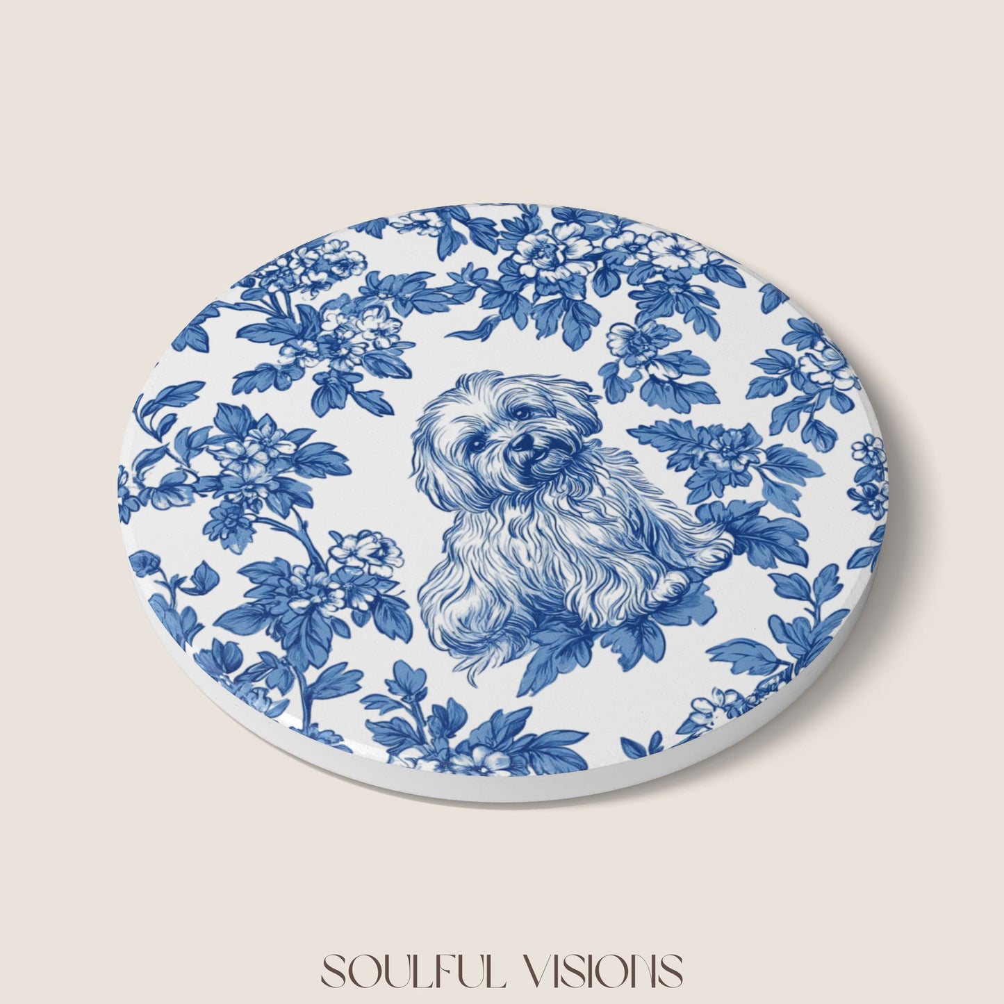 Havanese Ceramic Coaster French Blue Toile