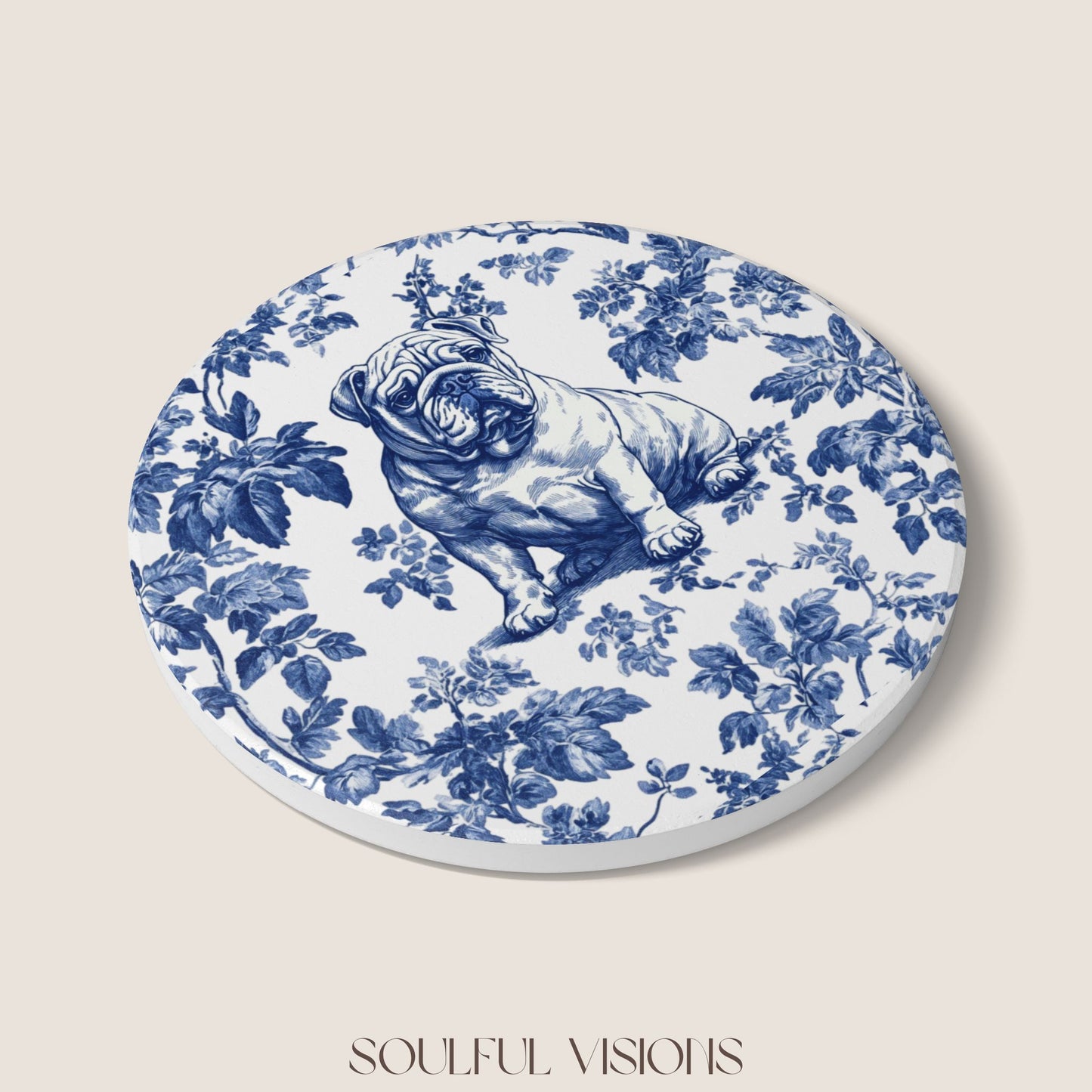 English Bulldog Ceramic Coaster French Toile