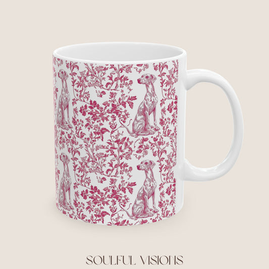 Whippet French Pink Toile De Jouy Mug