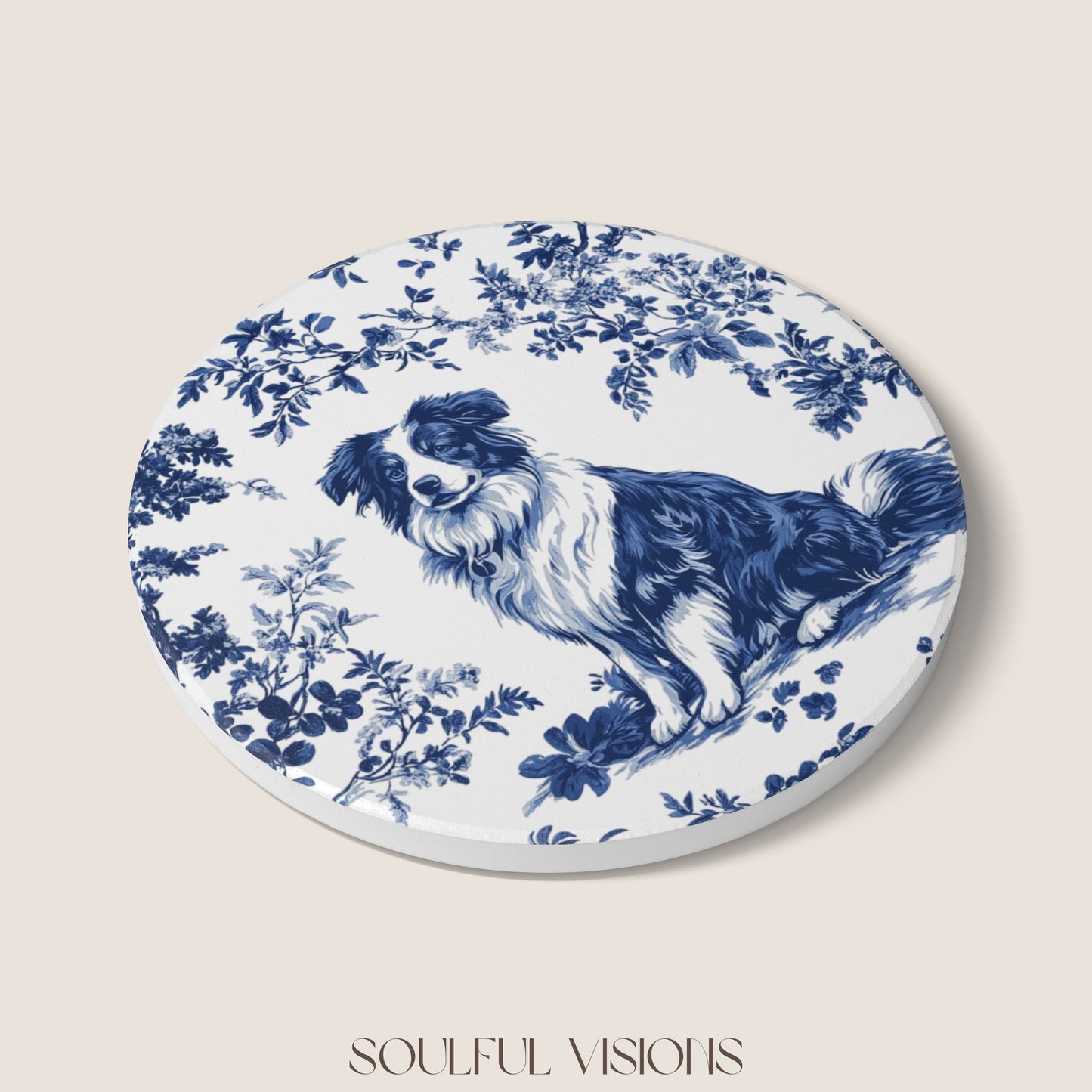 Australian Shepherd Ceramic Coaster French Toile