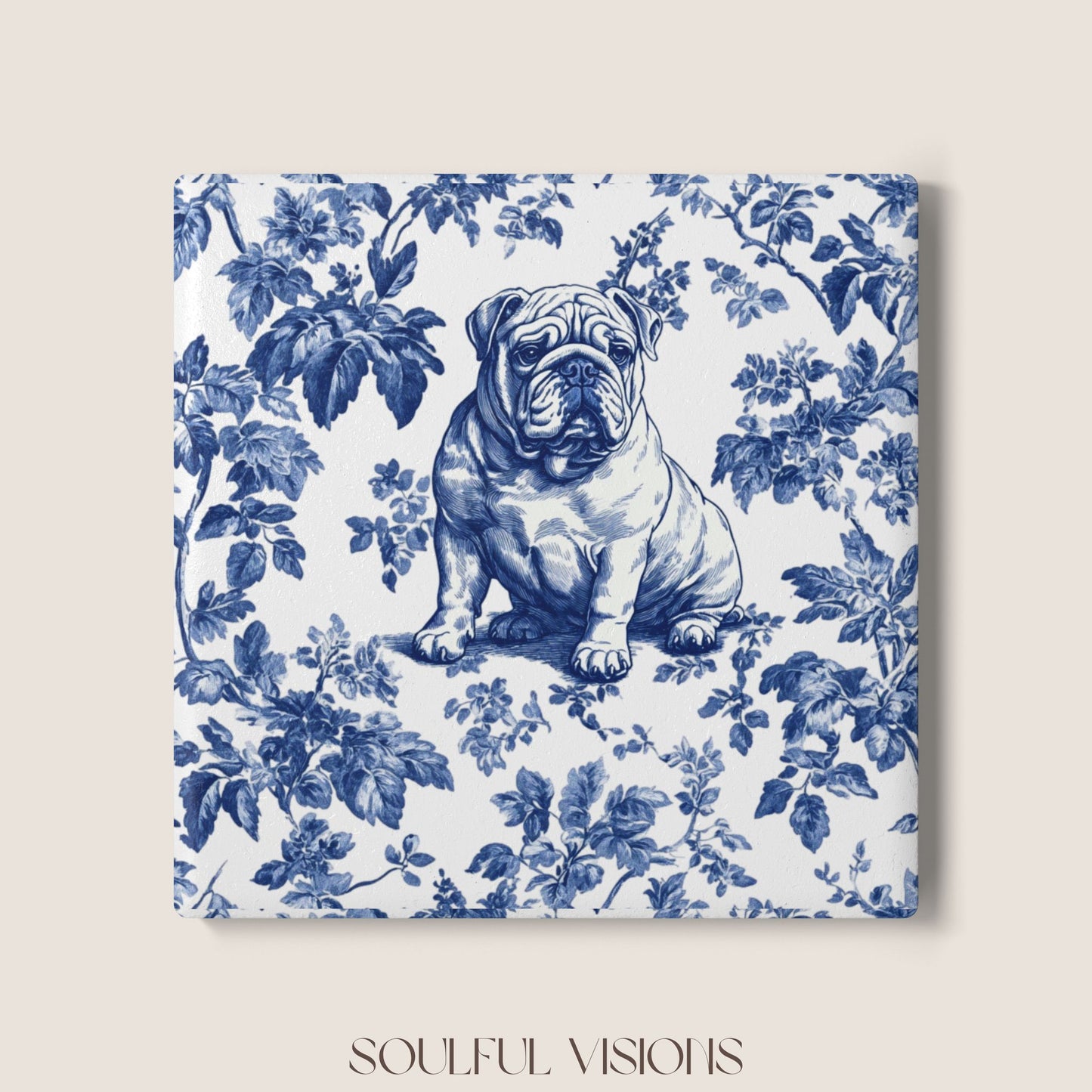English Bulldog Ceramic Coaster French Toile