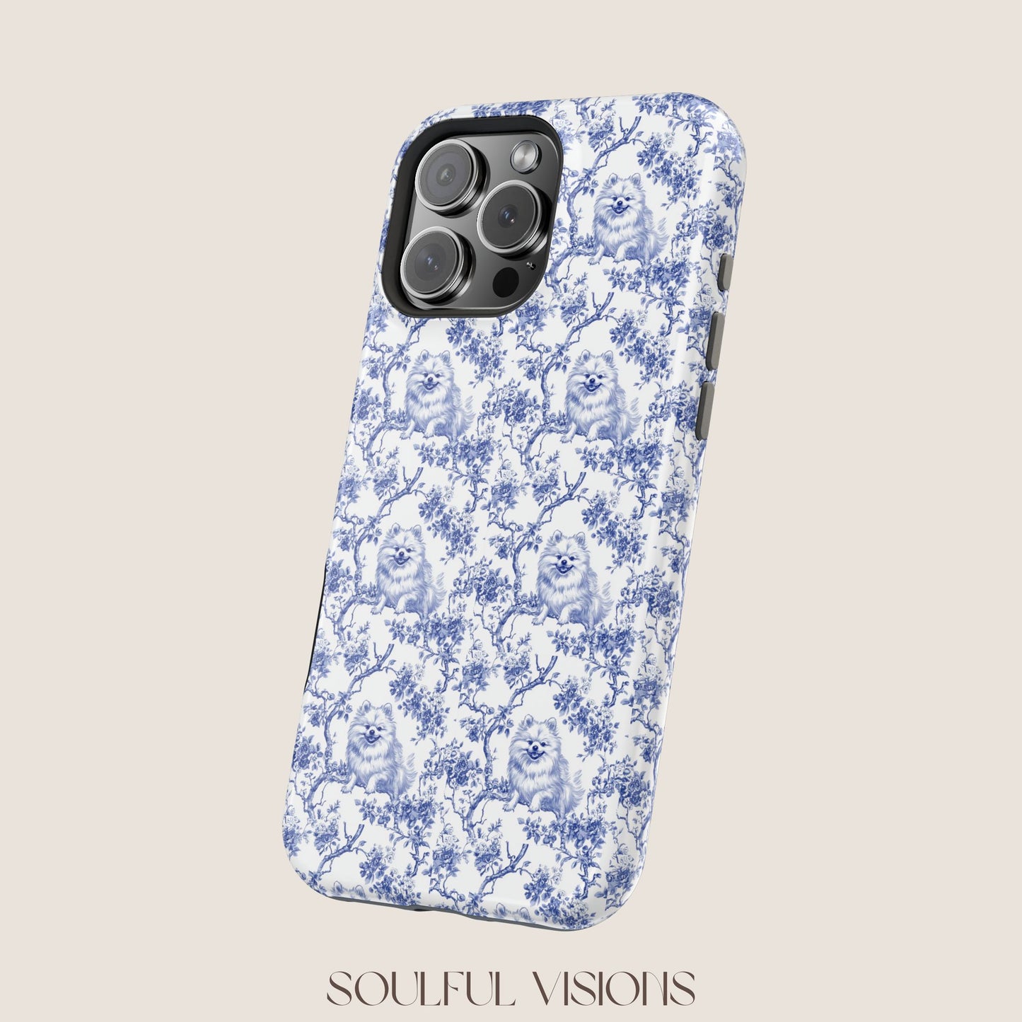 Pomeranian Toile De Jouy Magnetic Phone Case