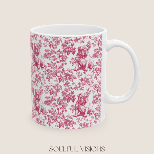 English Bulldog French Pink Toile De Jouy Mug