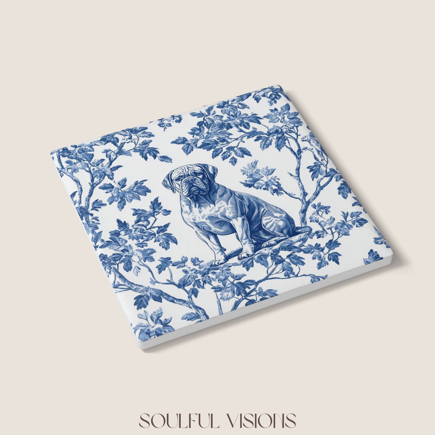 Dogue de Bordeaux Ceramic Coaster French Toile