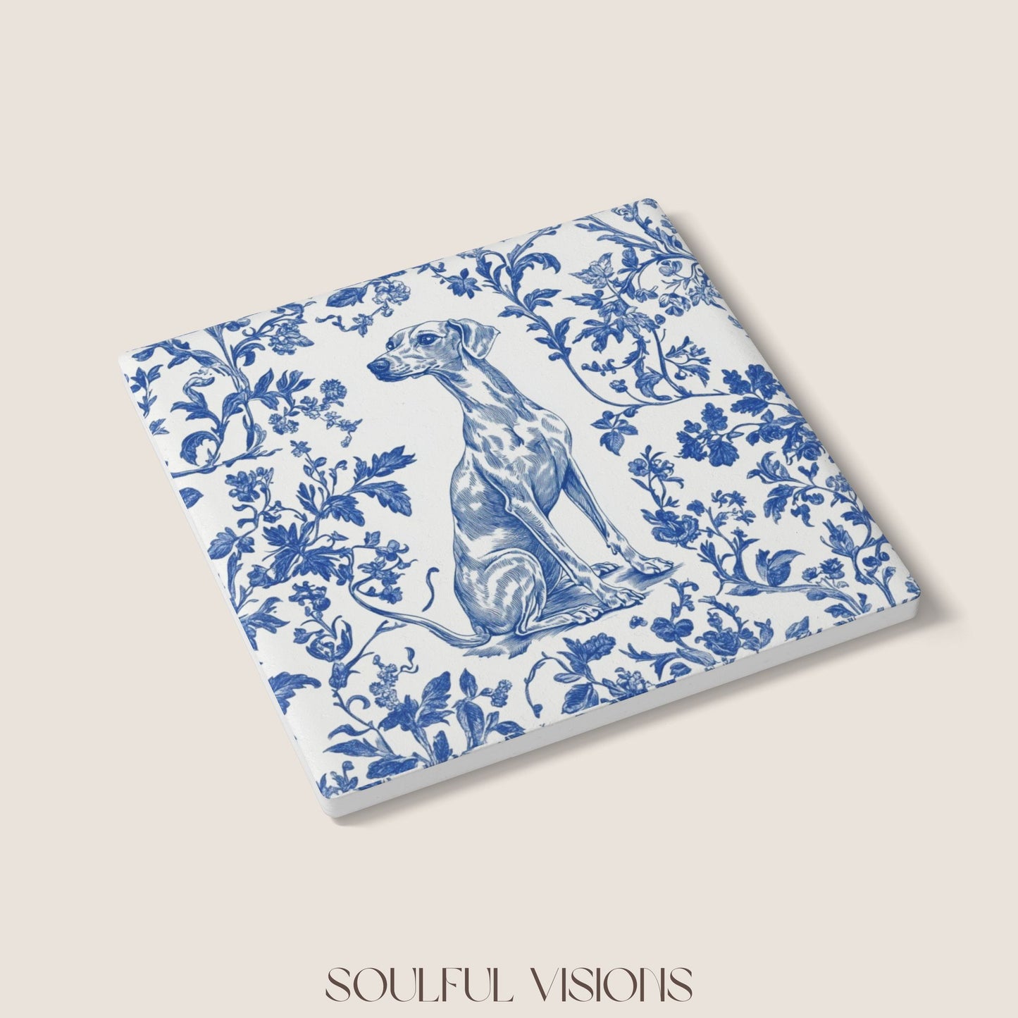 Whippet Ceramic Coaster French Toile