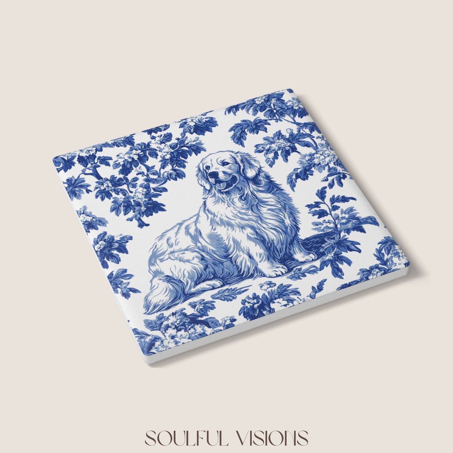 Great Pyrenees Ceramic Coaster French Toile