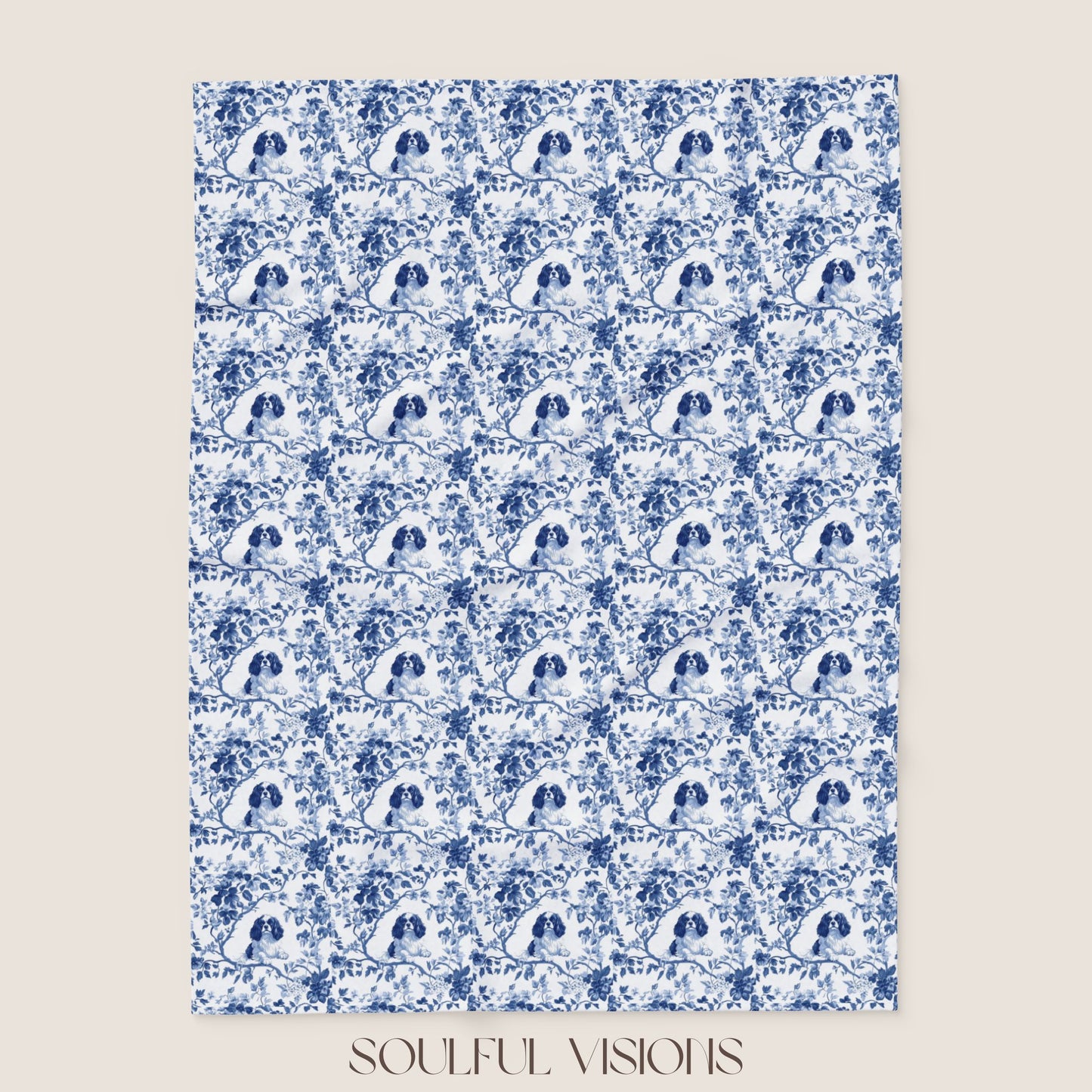 Cavalier King Charles Spaniel French Toile De Jouy Blanket