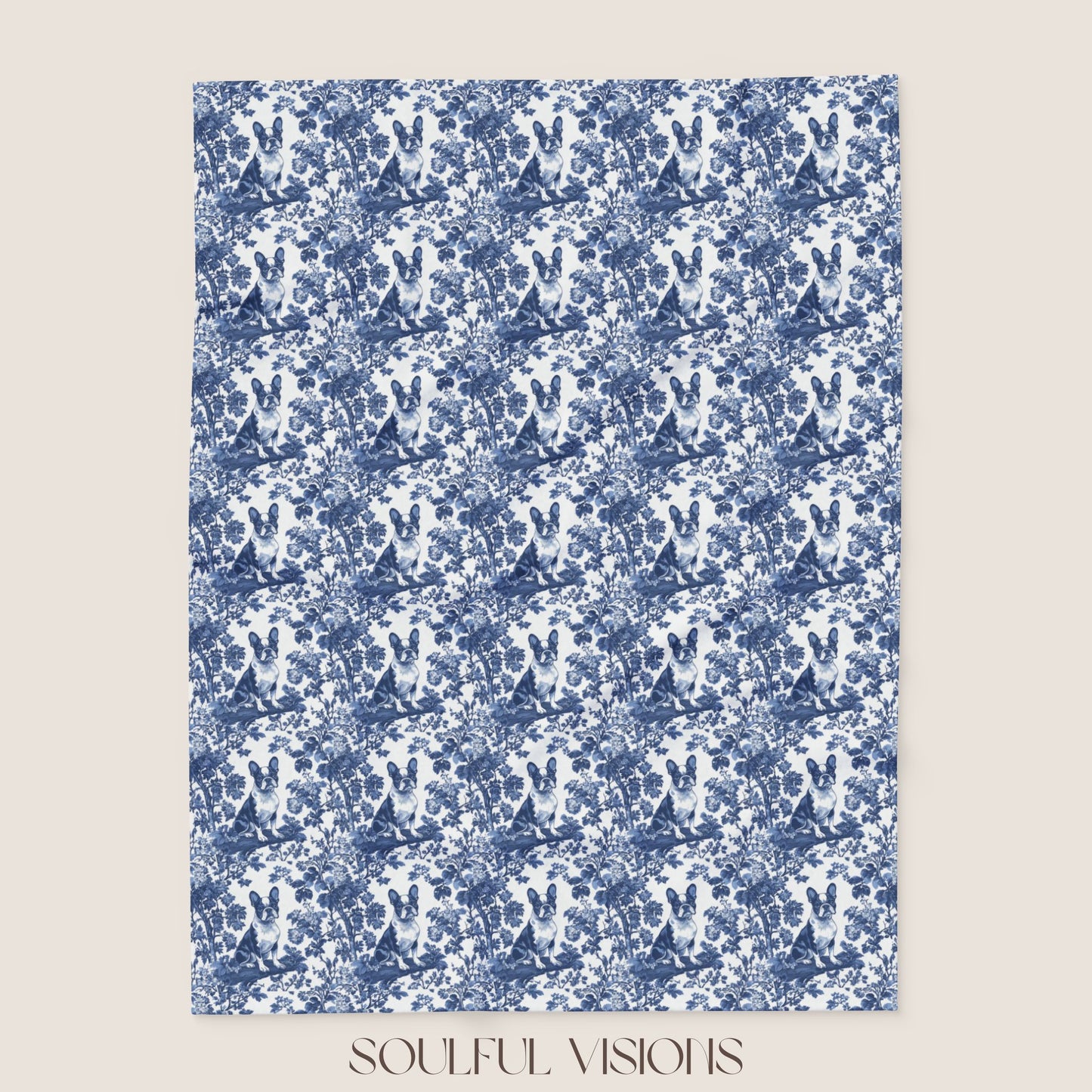 Boston Terrier French Toile De Jouy Blanket