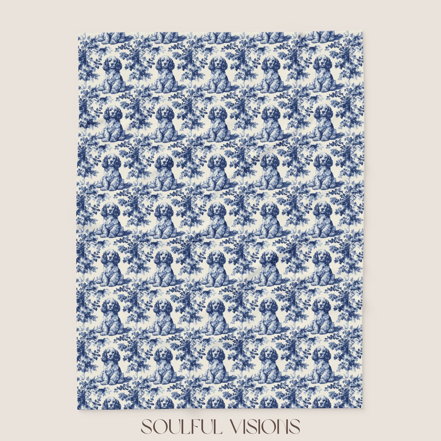 Cocker Spaniel 2 French Toile De Jouy Blanket