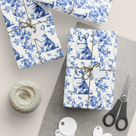 Corgi French Toile De Jouy Wrapping Paper