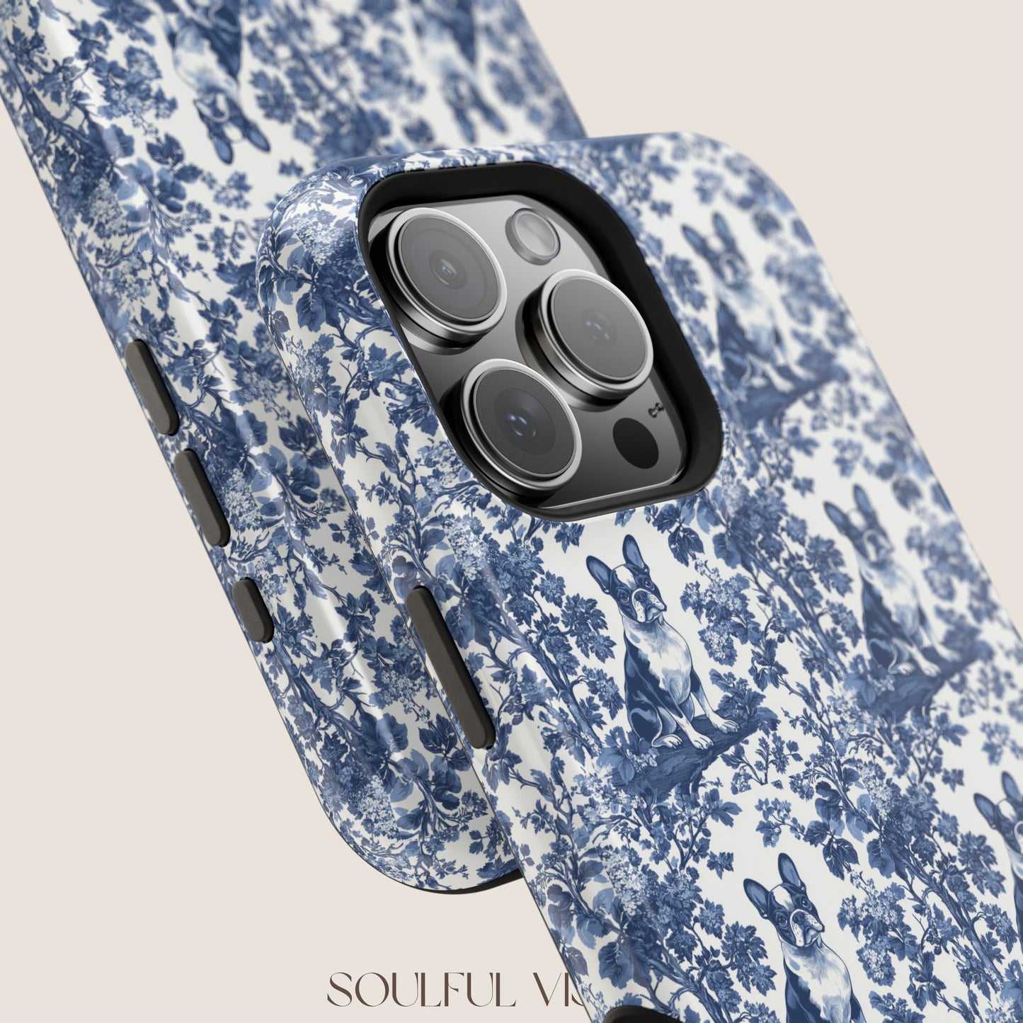 Boston Terrier Toile De Jouy Magnetic Phone Case