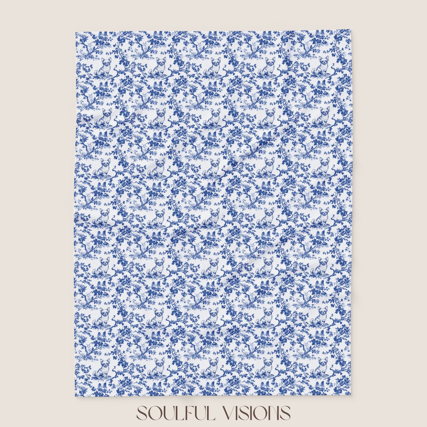 Chihuahua Long Haired French Toile De Jouy Blanket