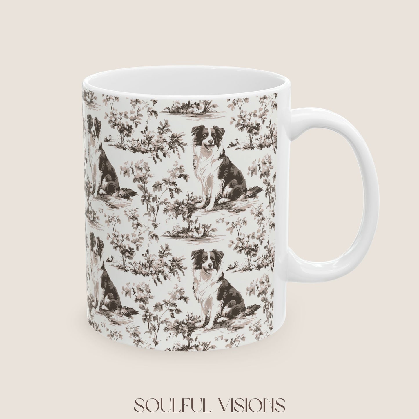 Border Collie Toile de Jouy Mug