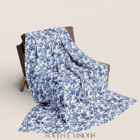English Bulldog French Toile De Jouy Blanket