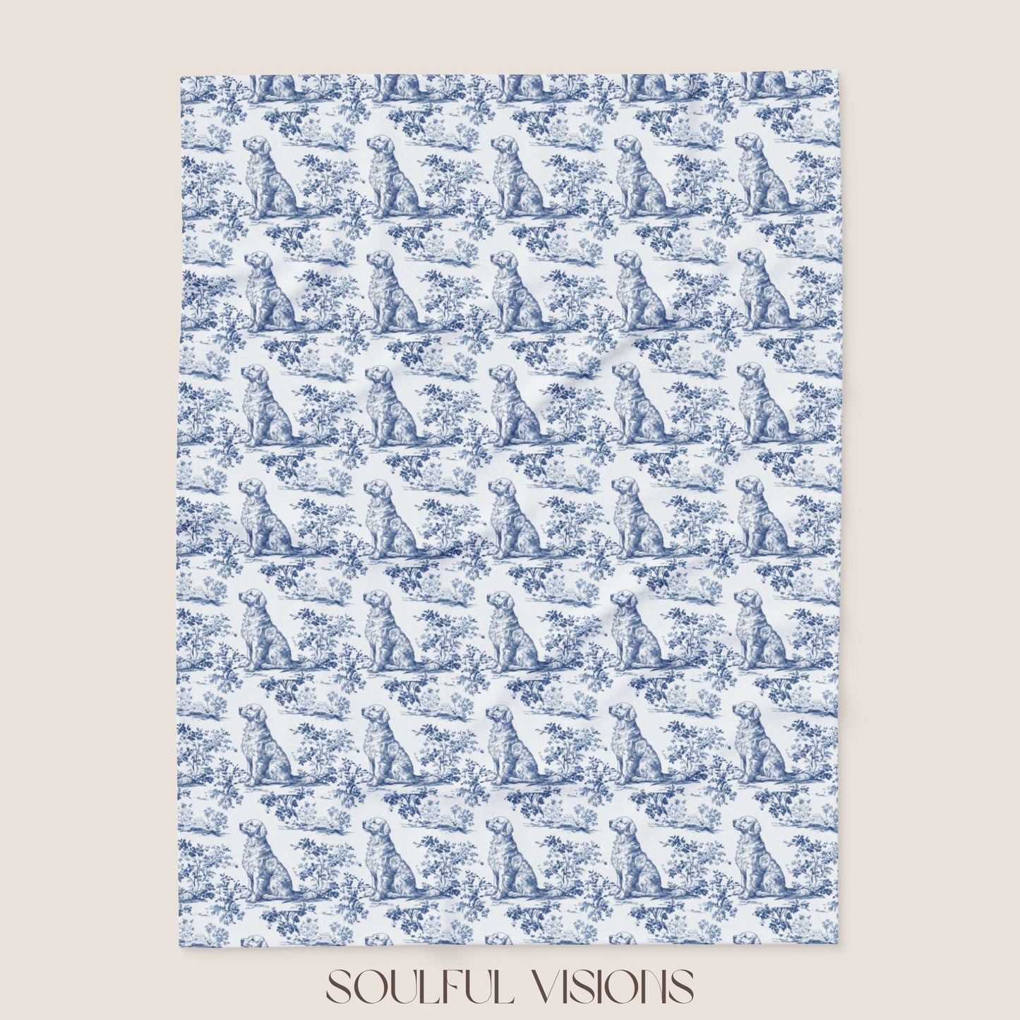 Golden Retriever French Toile De Jouy Blanket