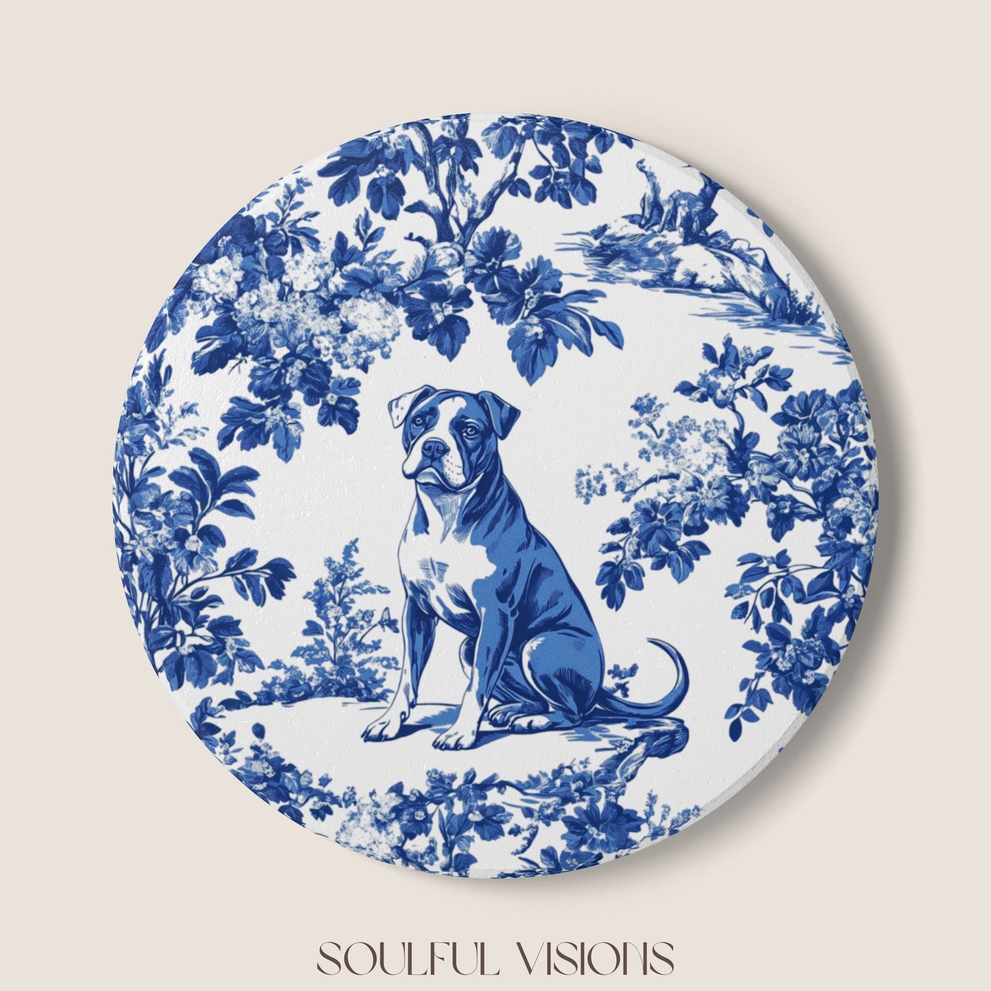 Pitbull Ceramic Coaster French Toile