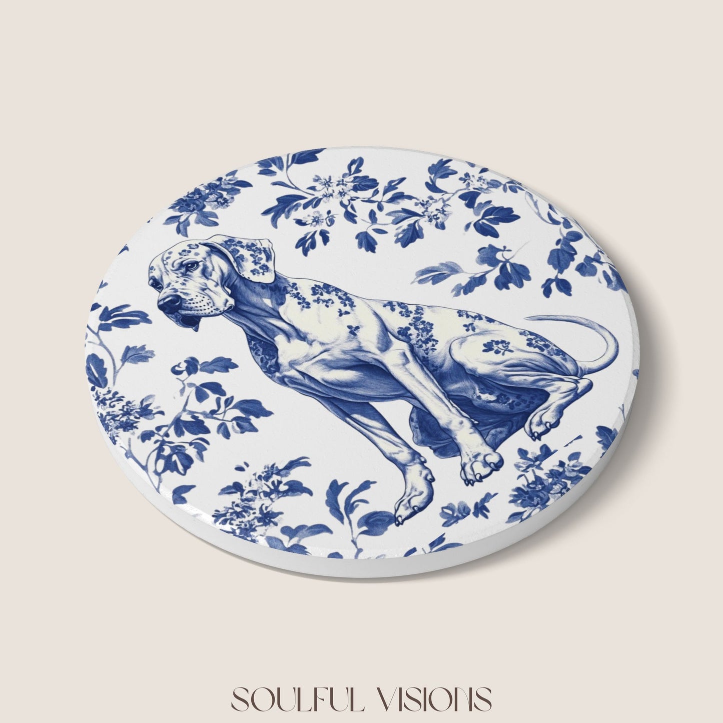 Great Dane Ceramic Coaster French Blue Toile