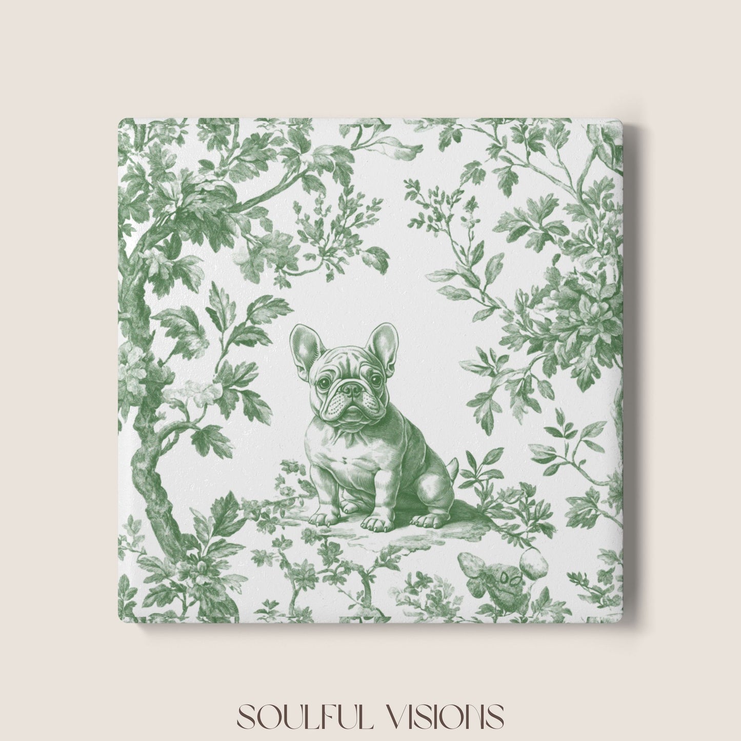 French bulldog Ceramic Coaster French Pastel Toile