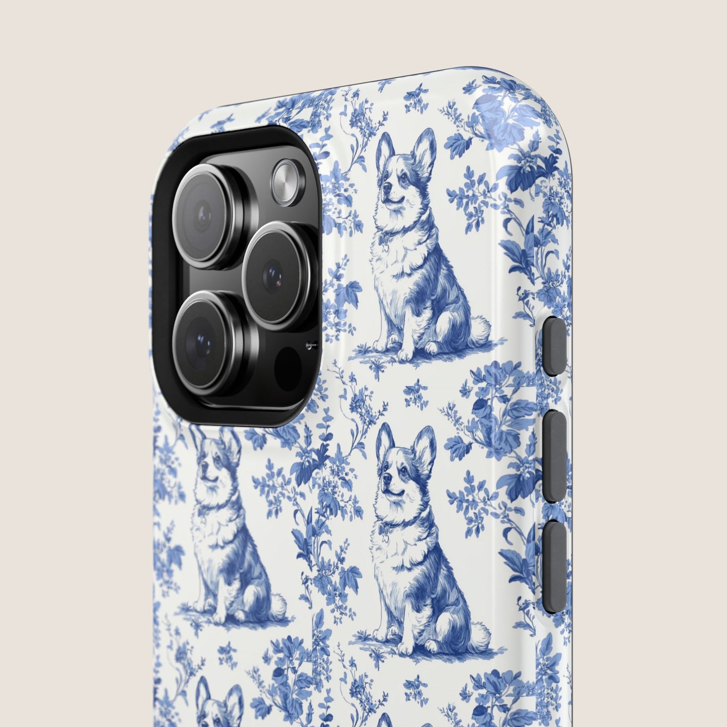 Corgi Toile De Jouy Magnetic Phone Case