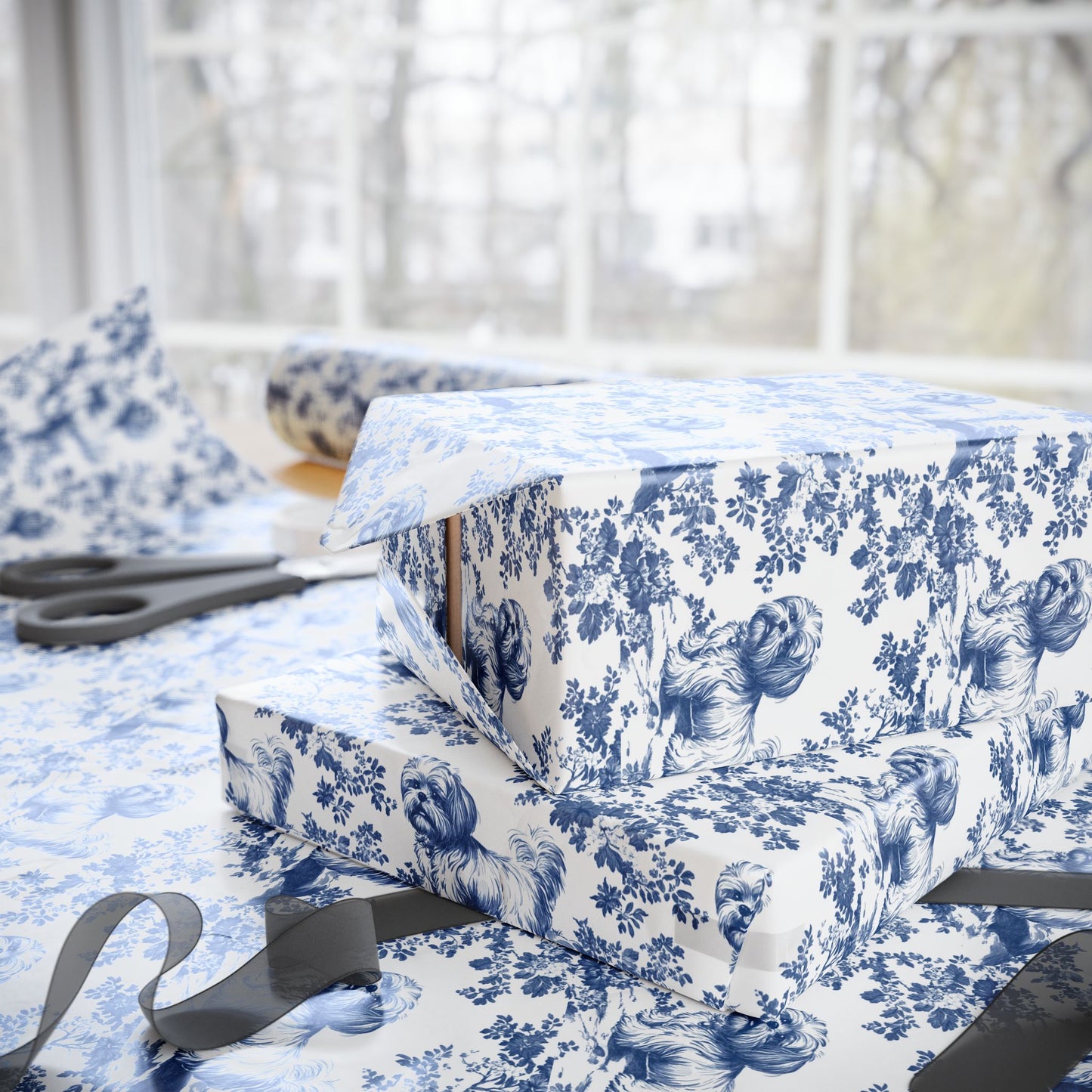 Shih Tzu French Toile De Jouy Wrapping Paper