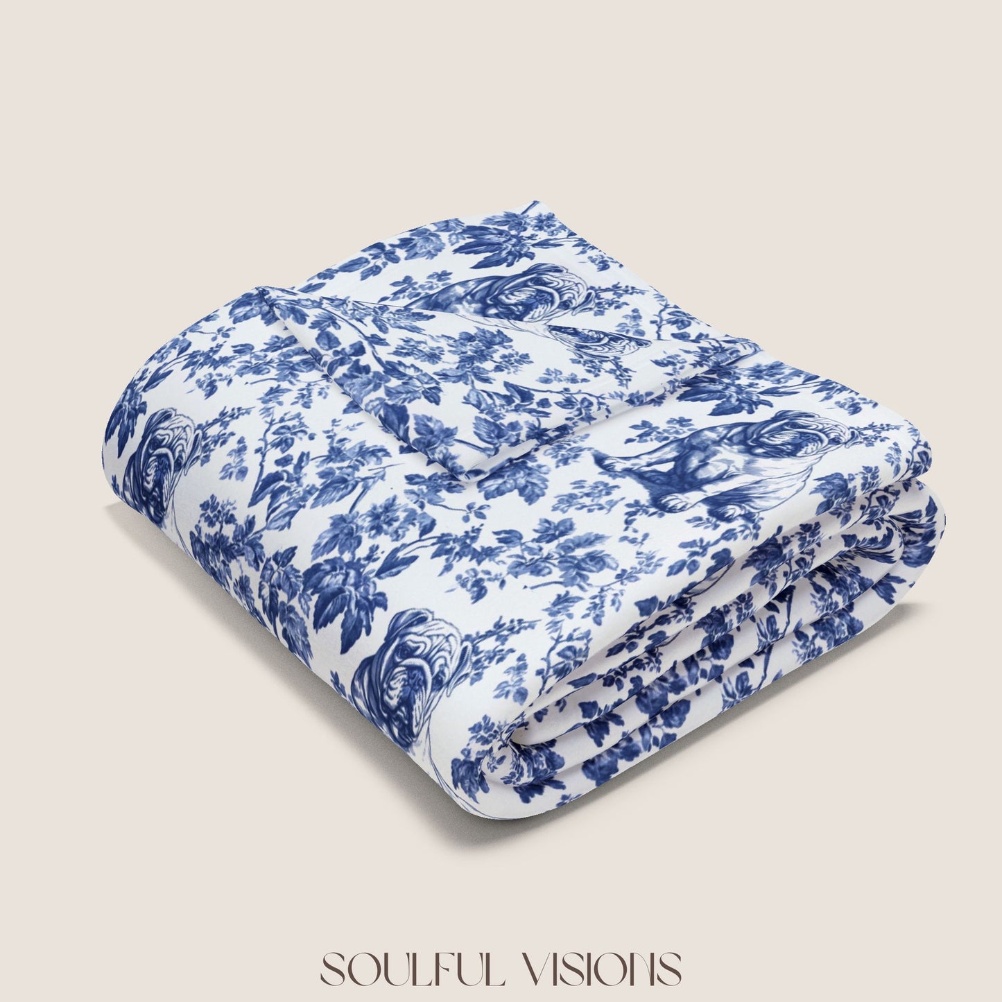 English Bulldog French Toile De Jouy Blanket