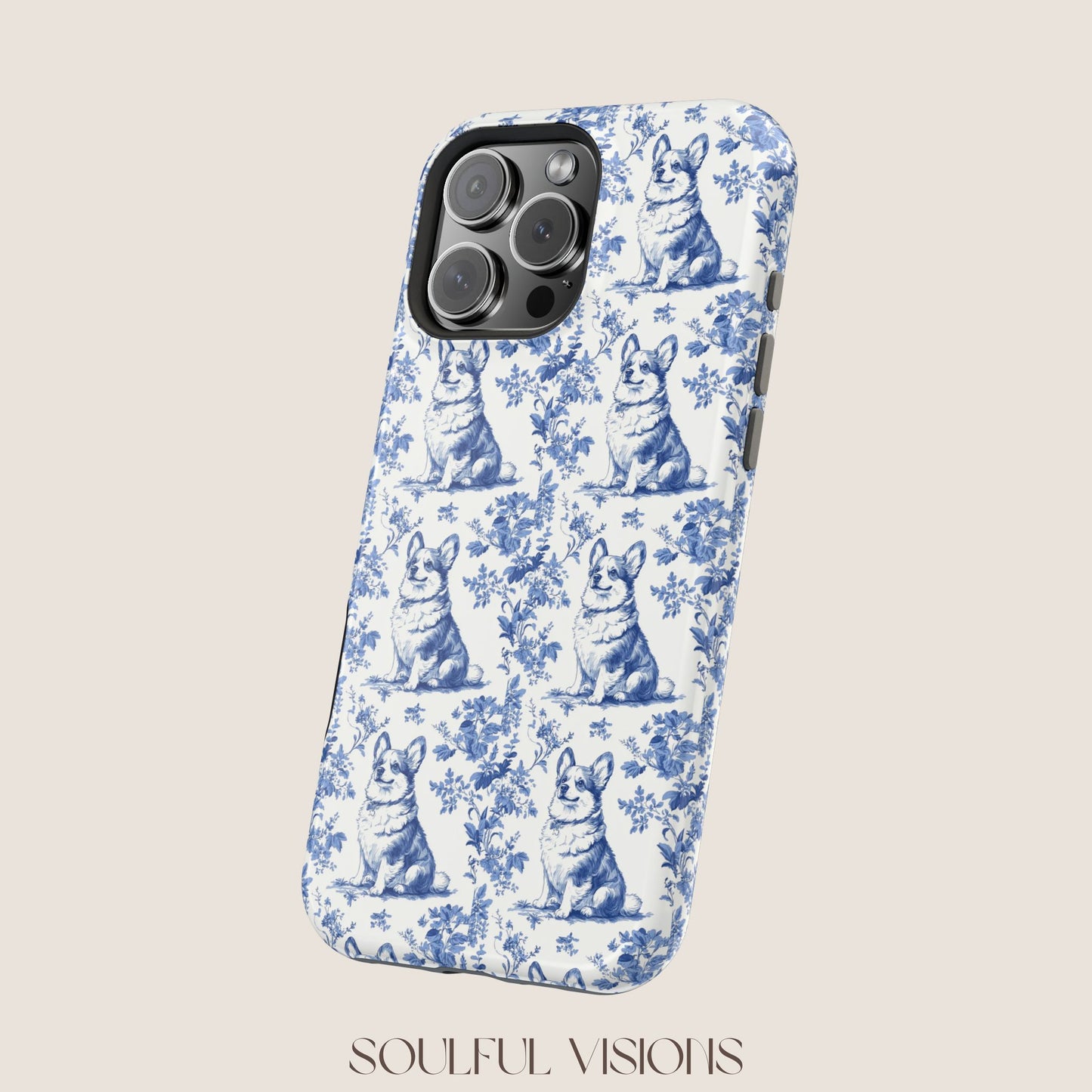 Corgi Toile De Jouy Magnetic Phone Case
