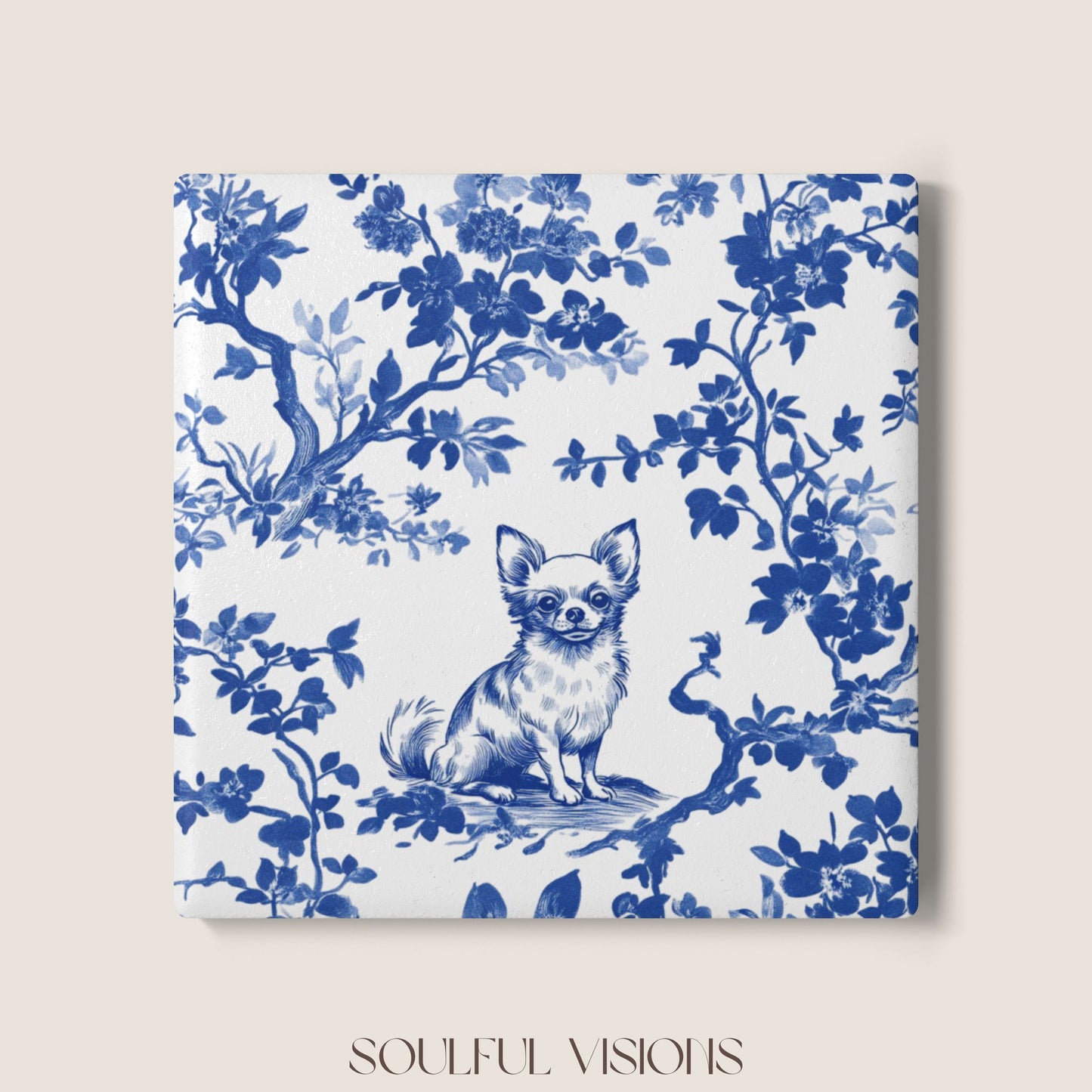 Chihuahua Ceramic Coaster French Toile