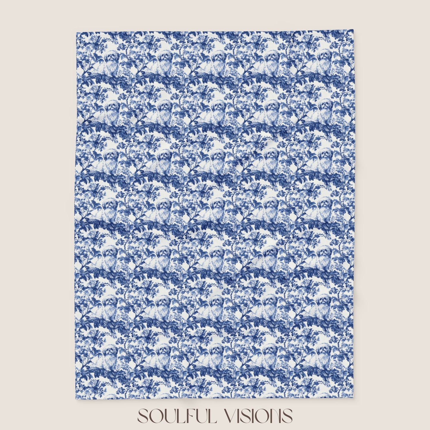 Pekignese French Toile De Jouy Blanket
