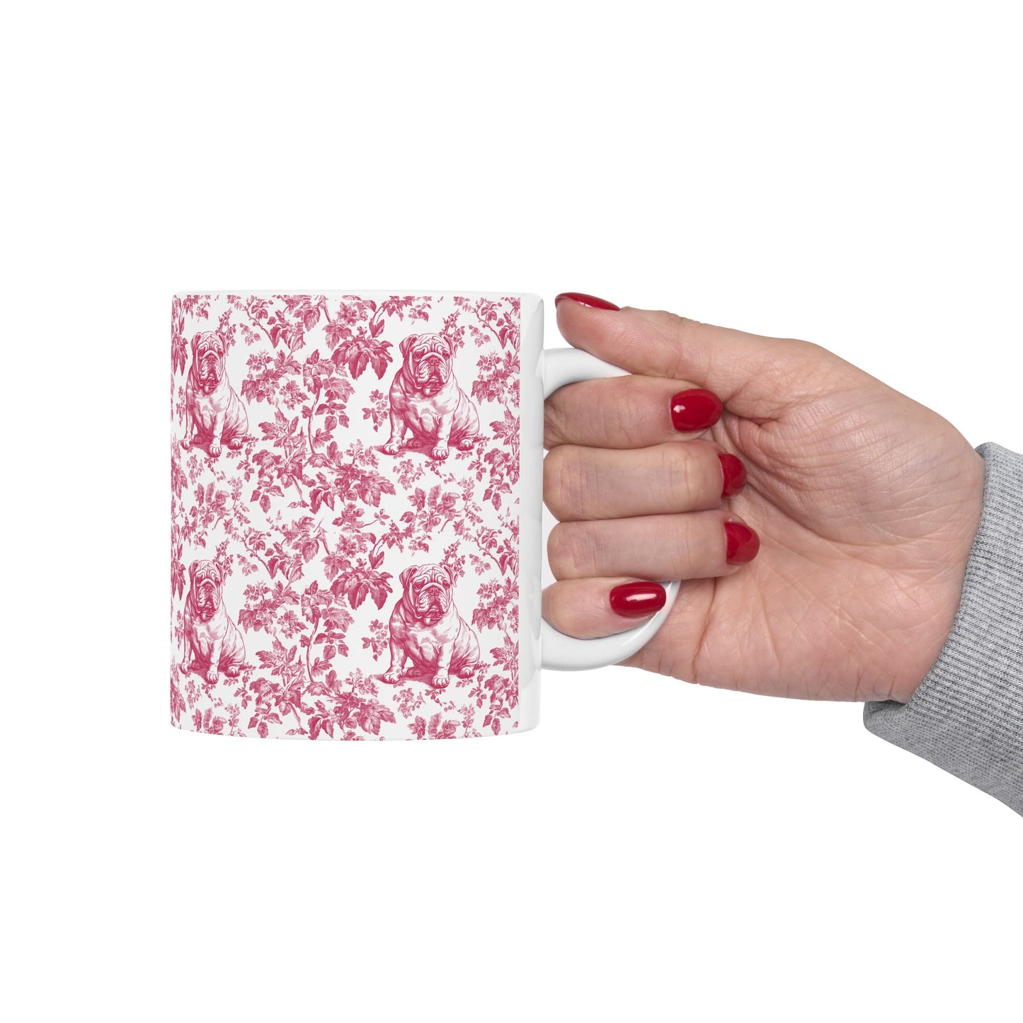 English Bulldog French Pink Toile De Jouy Mug