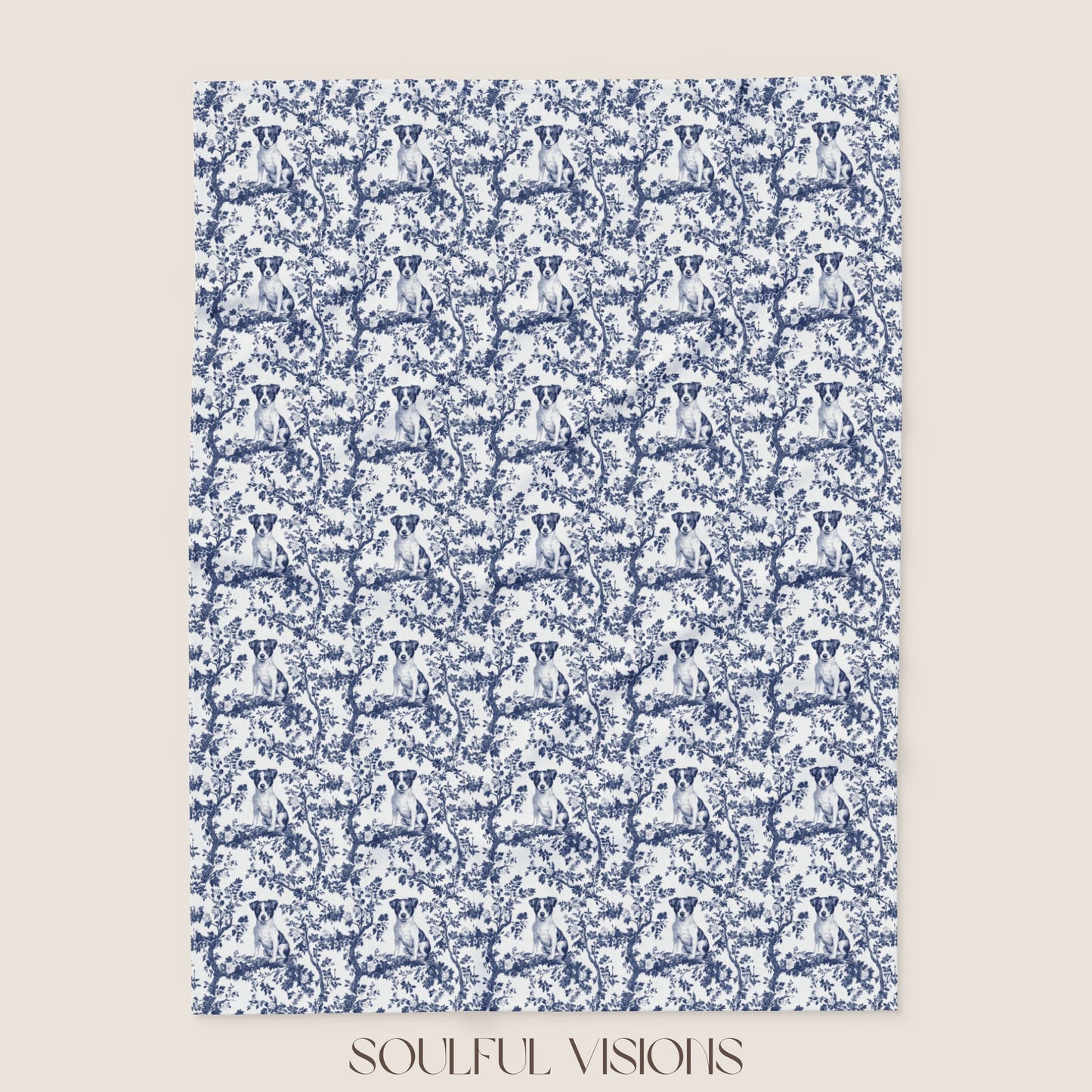 Jack Russell French Toile De Jouy Blanket