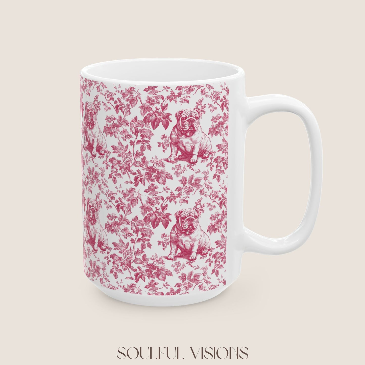 English Bulldog French Pink Toile De Jouy Mug