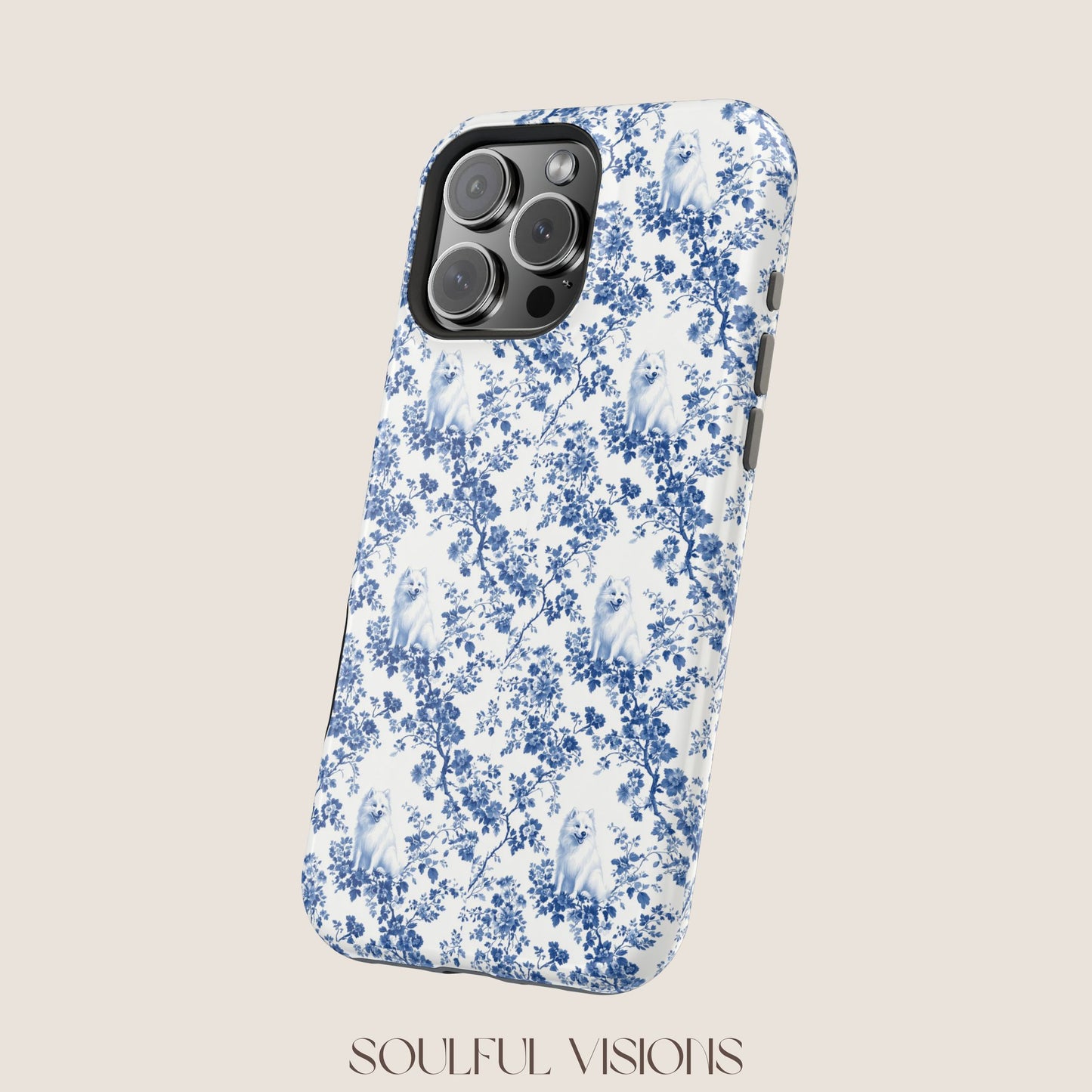 Samoyed Toile De Jouy Magnetic Phone Case