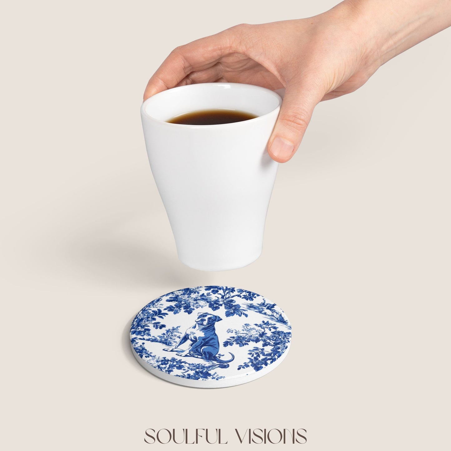 Pitbull Ceramic Coaster French Toile