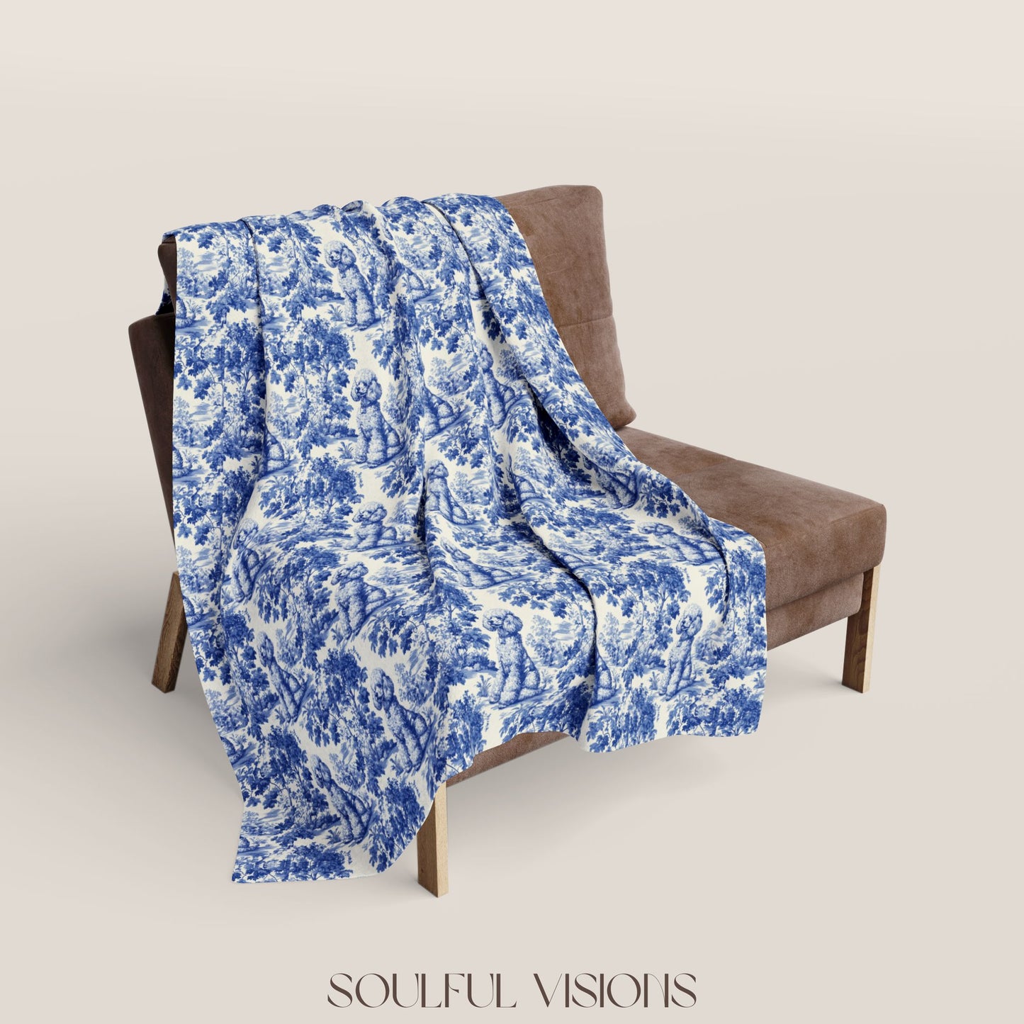 Poodle 3 French Toile De Jouy Blanket