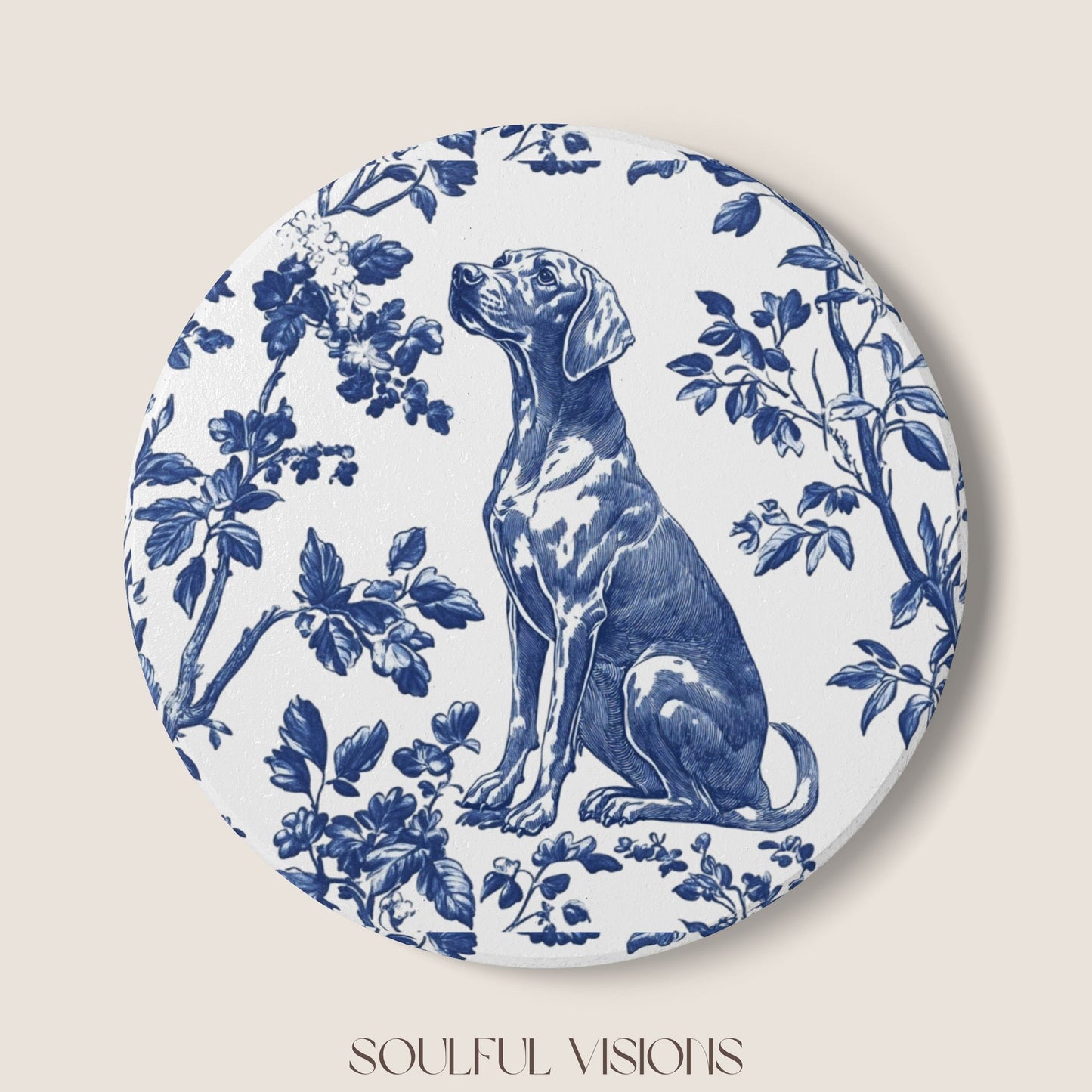Vizsla Ceramic Coaster French Blue Toile