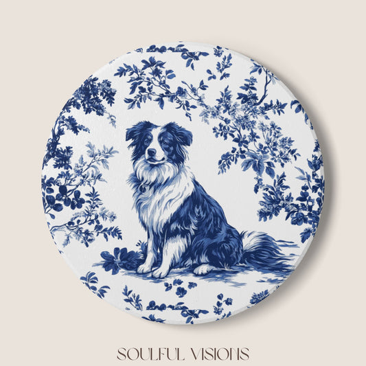 Australian Shepherd Ceramic Coaster French Blue Toile