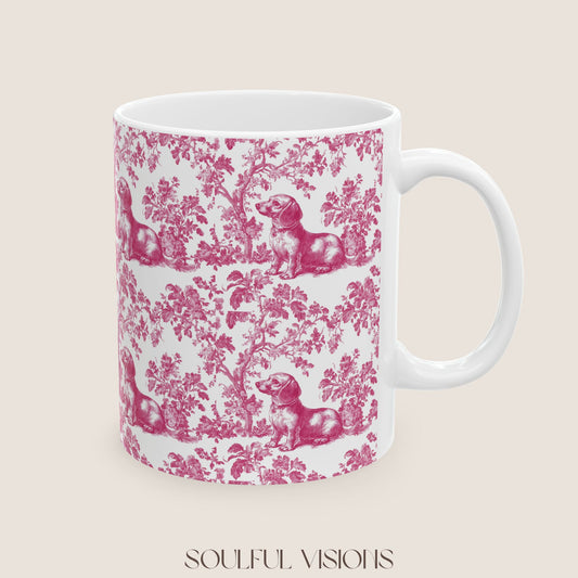 Dachshund French Pink Toile de Jouy Mug