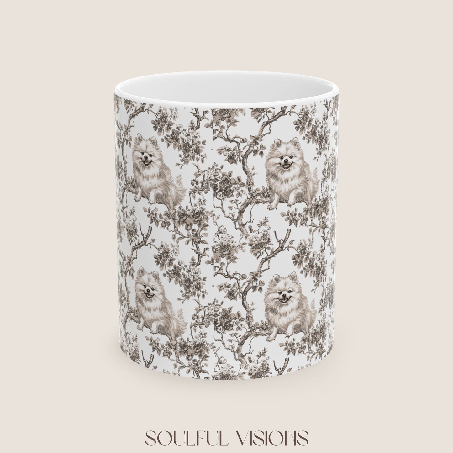 Pomeranian Toile De Jouy Mug