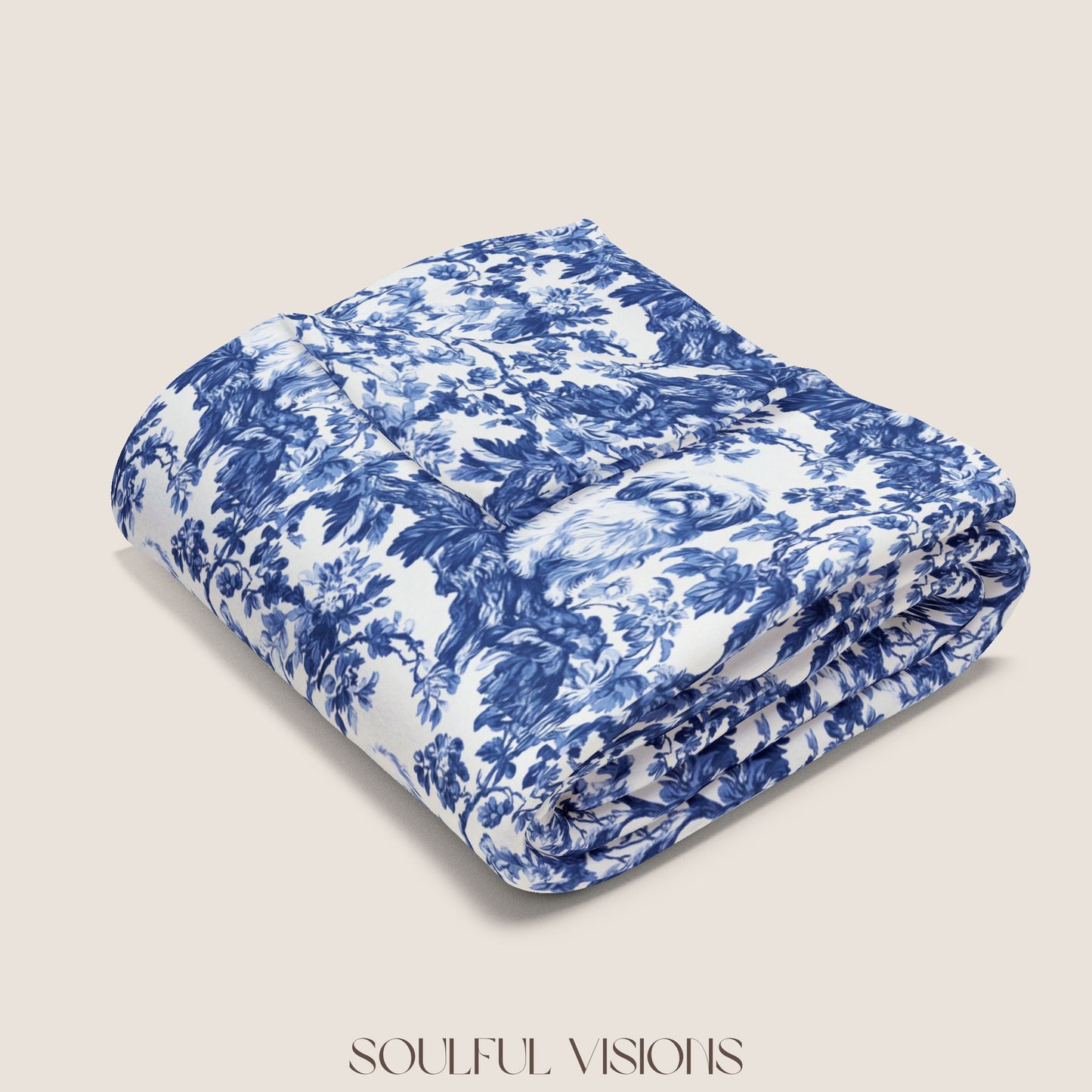 Pekignese French Toile De Jouy Blanket