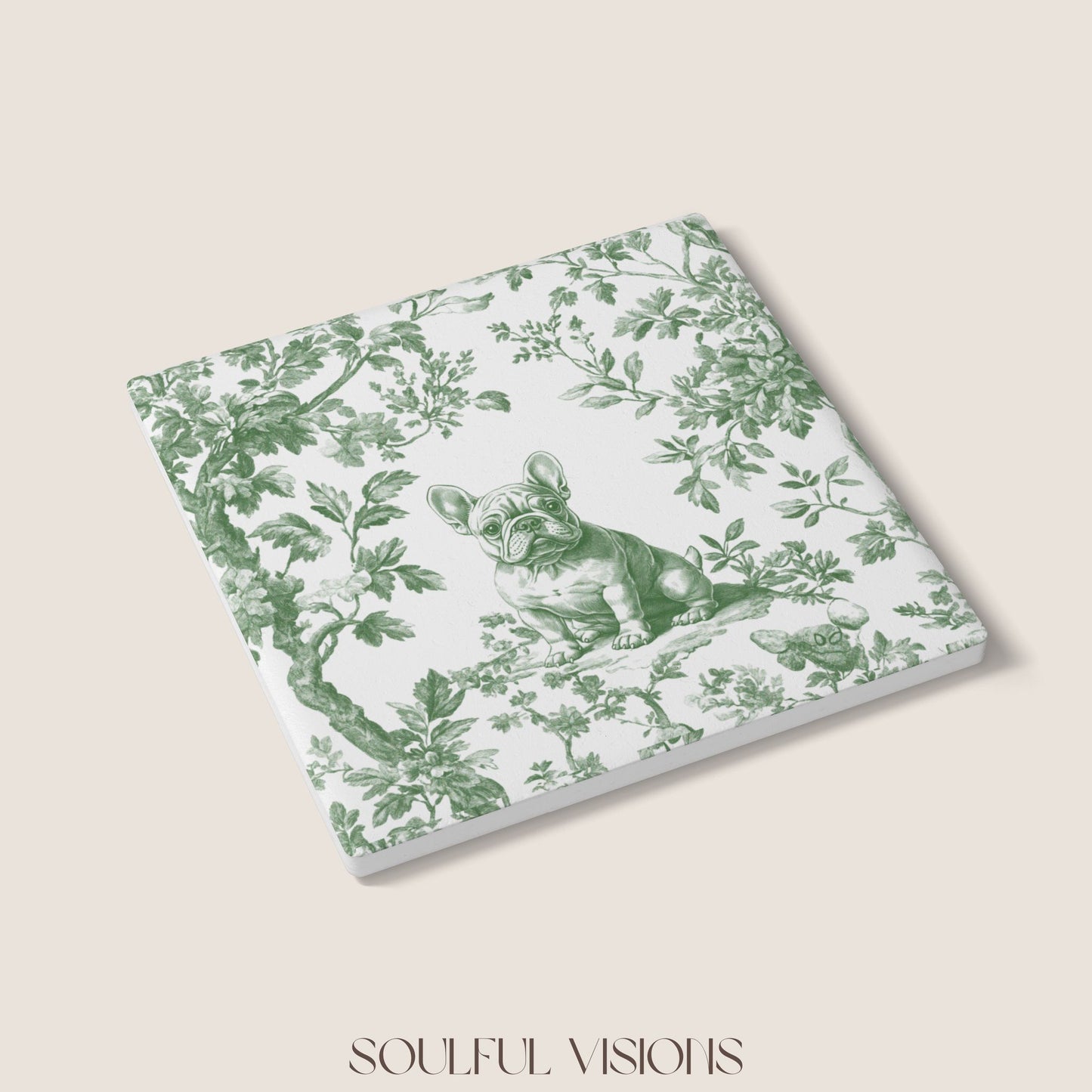 French bulldog Ceramic Coaster French Pastel Toile