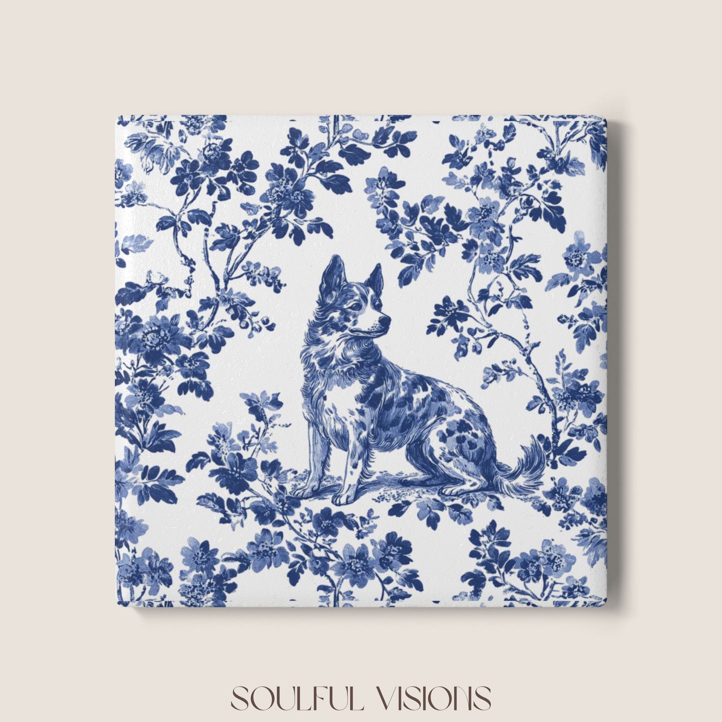 Australian Cattle Ceramic Coaster French Blue Toile