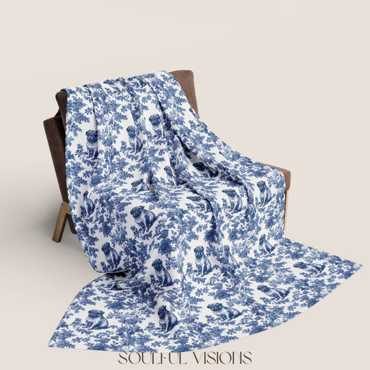 Pug  French Toile De Jouy Blanket