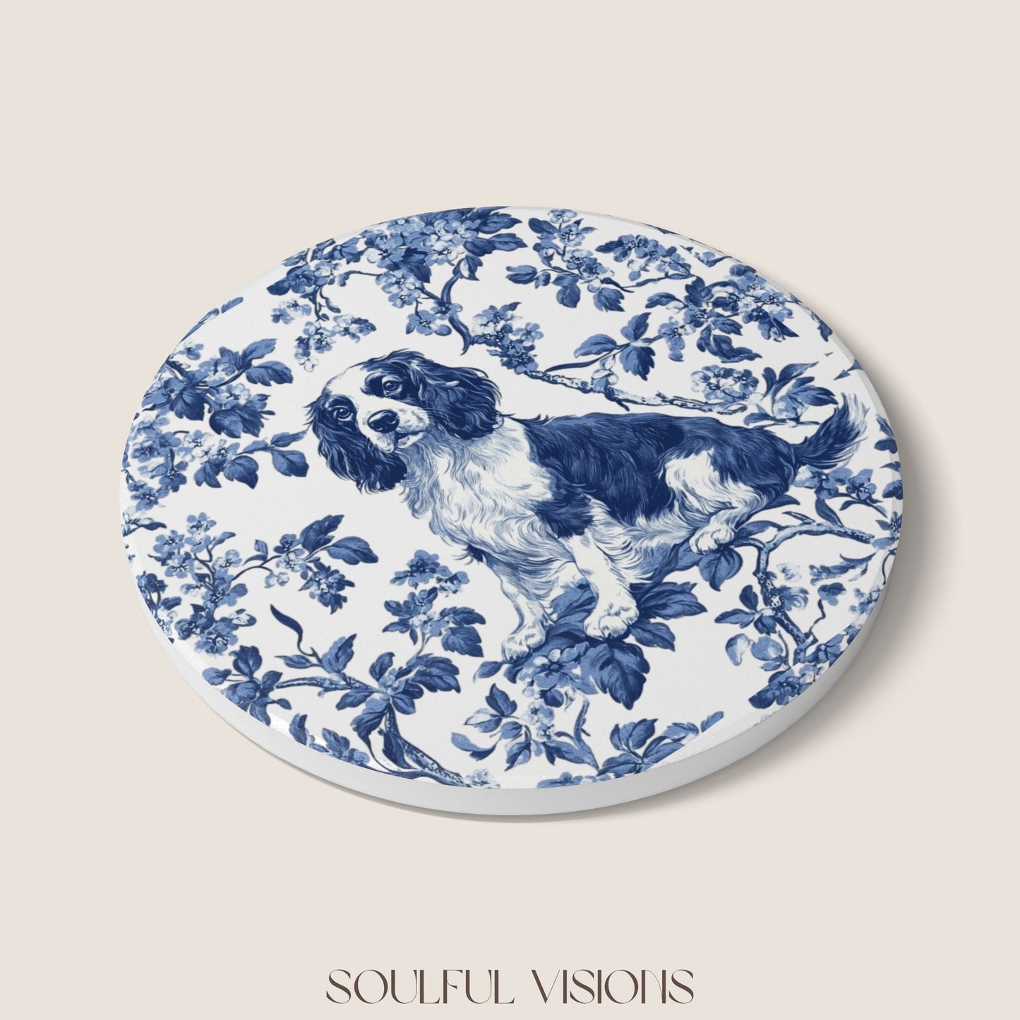 English Springer Spaniel Ceramic Coaster French Toile