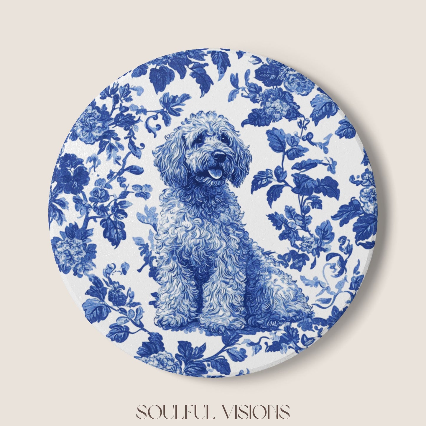Labradoodle Ceramic Coaster French Toile