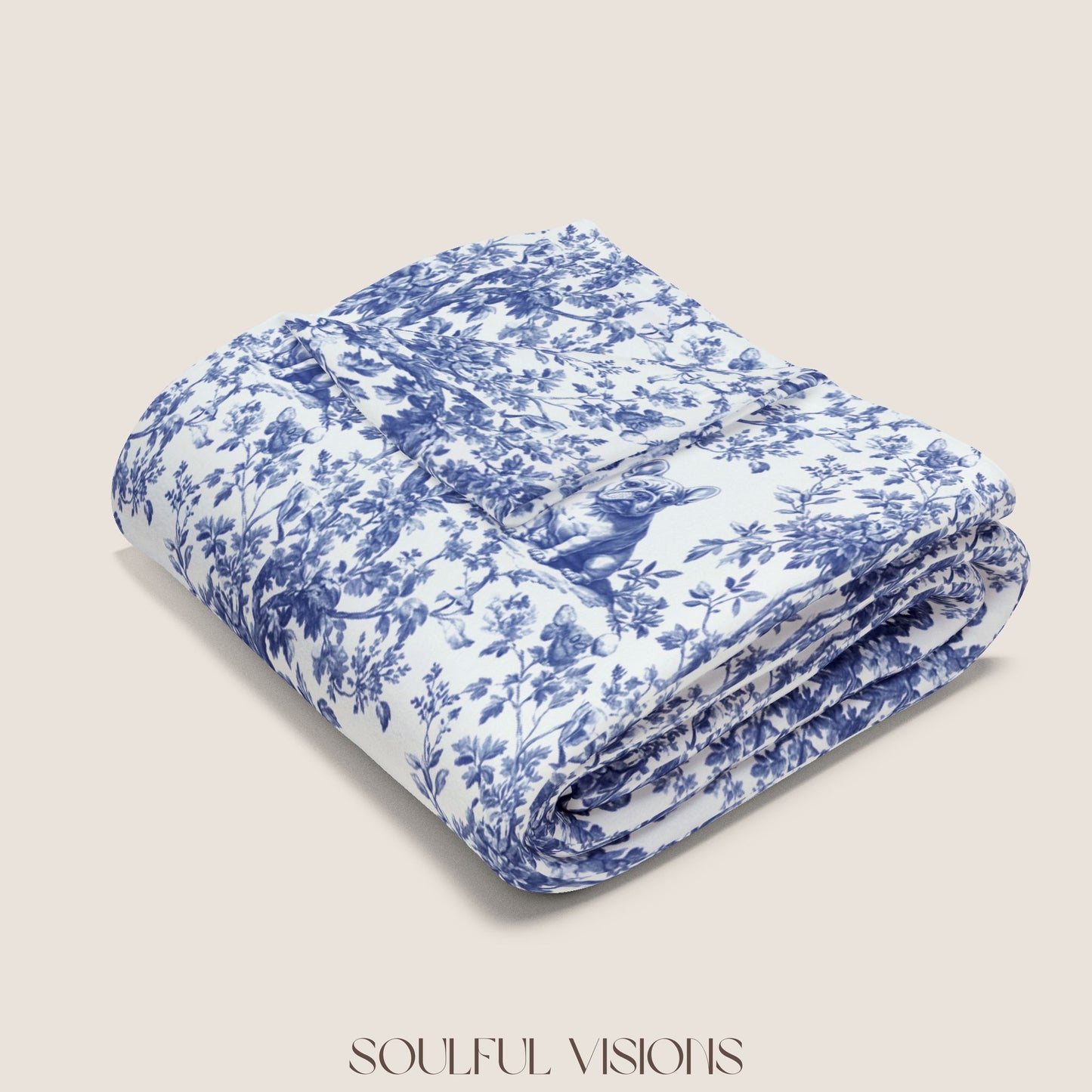 French Bulldog French Toile De Jouy Blanket